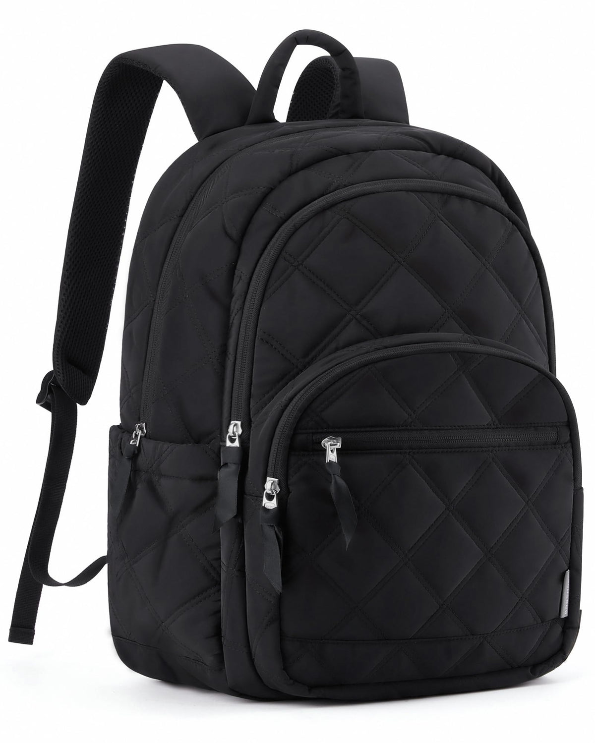 BAGSMART Travel Laptop Backpack, College Backpack for Women, Quilted Small Computer Bookbag, Water-Resistant 15.6 Inch Laptop Casual Bag, Black