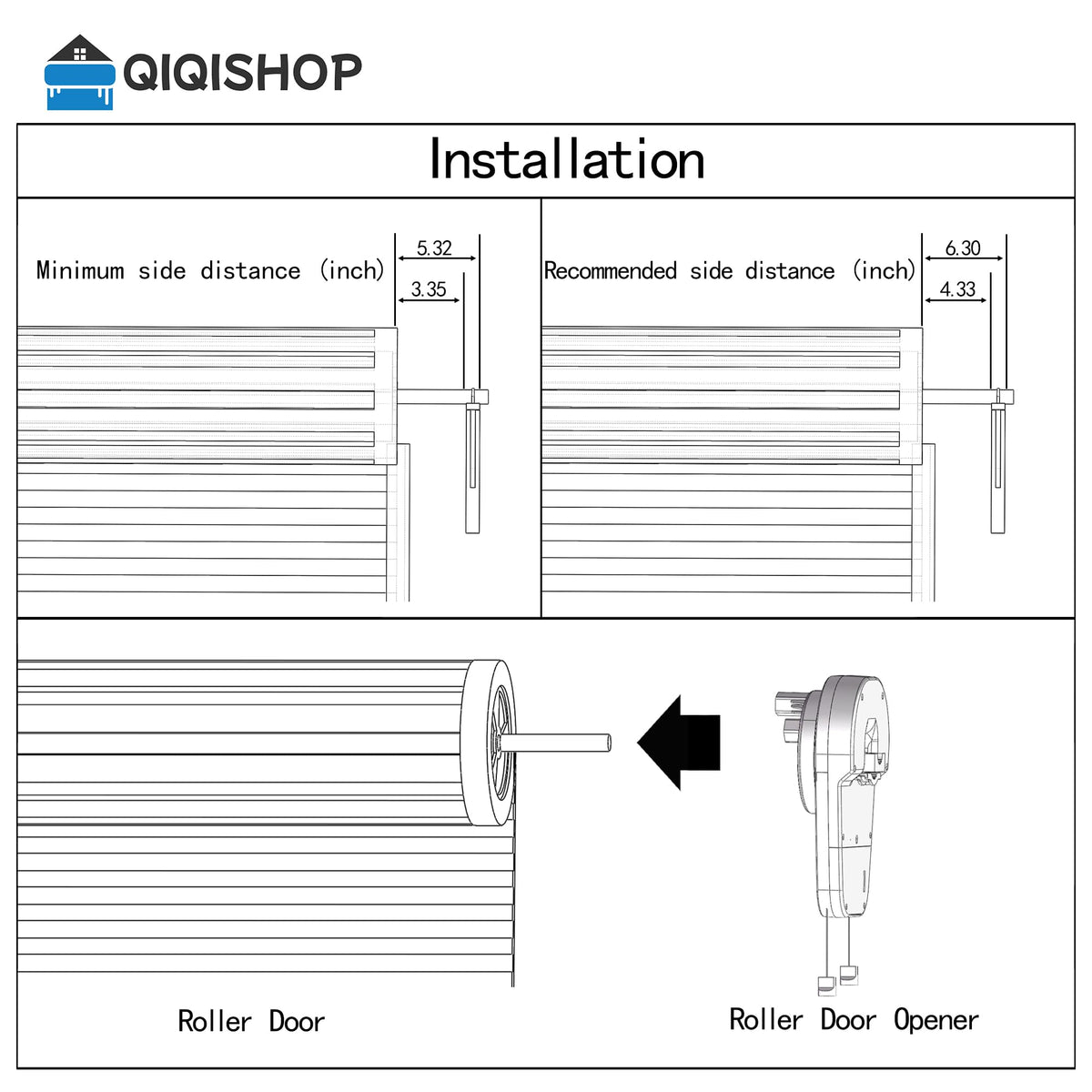 Automatic Roll Up Door Opener,Equipped with Two Remote Control,DC Power Garage Door Opener, It Features a Powerful 800N(1/2HP) Motor for Reliable Performance,Suitable for Most roll-up Doors