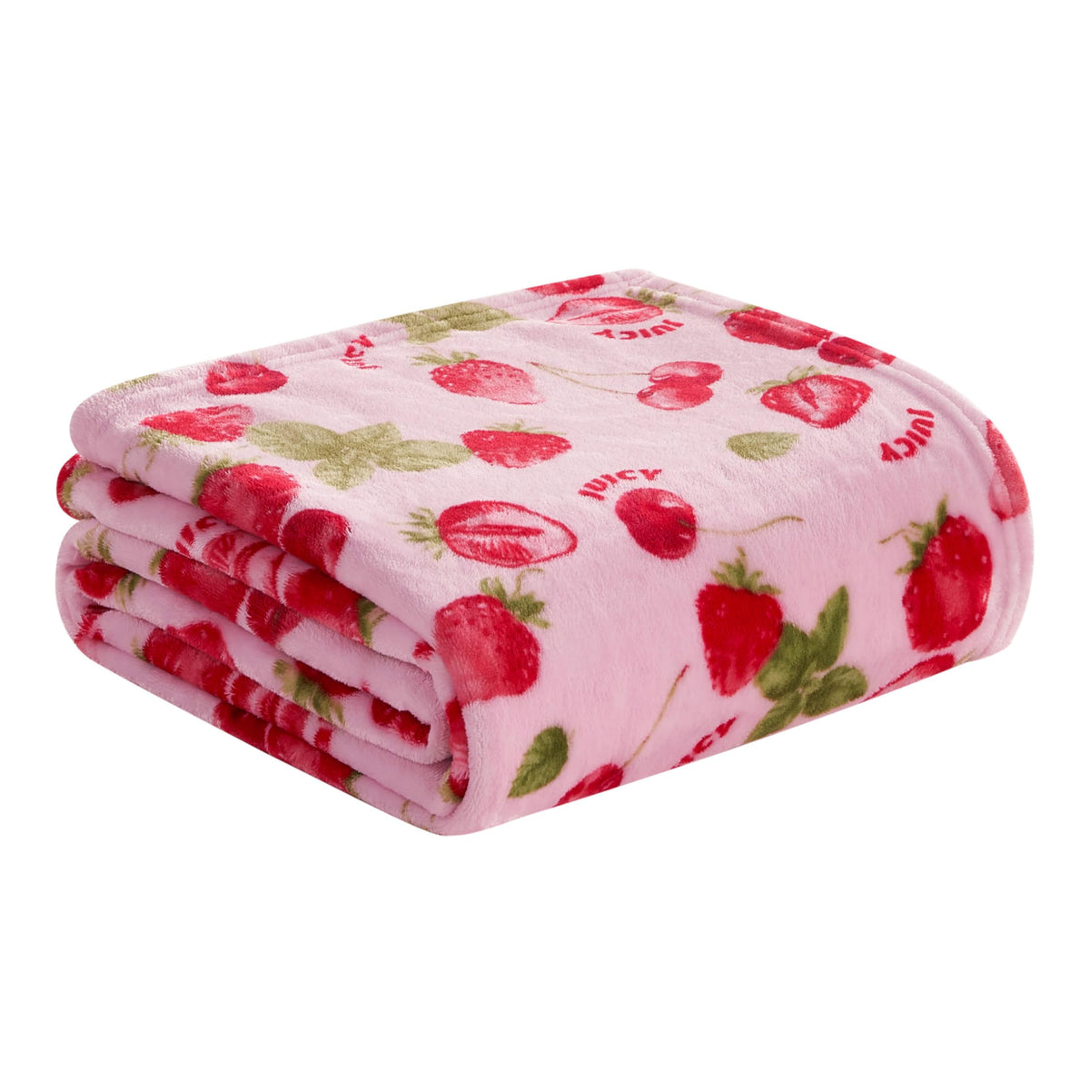 Juicy Couture Berry Happy 50" x 70" Plush Throw Blanket, Pink - Decorative Blankets for Sofas, Throws for Chairs, and Beds