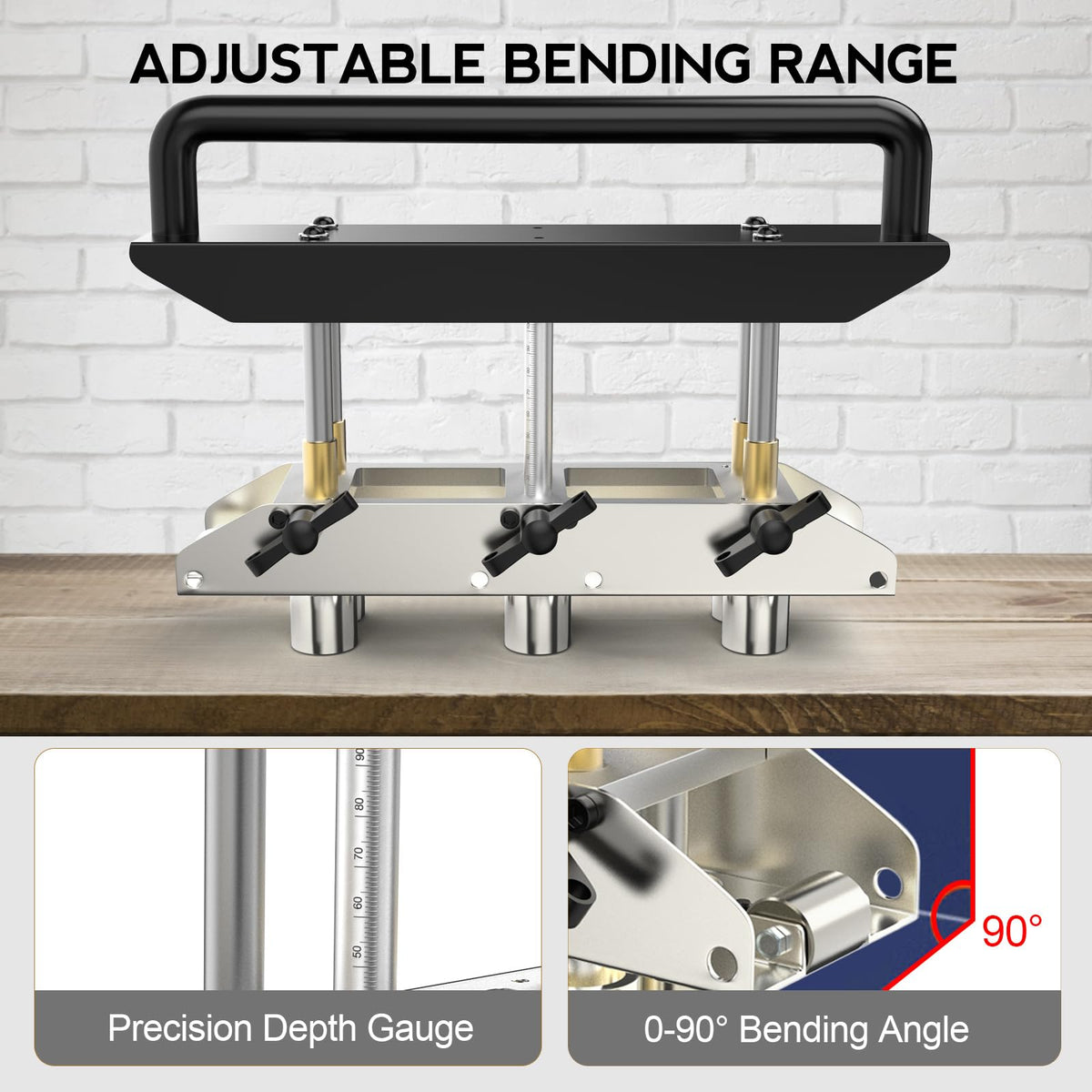 CINSEA Adjustable Rebar Bender with Three-Station Edge Roller Bender, Large Metal Bender with 0-90° Bending Angle, Adjustable from 5/8" to 4" Bends in 29 to 22-Gauge Steel