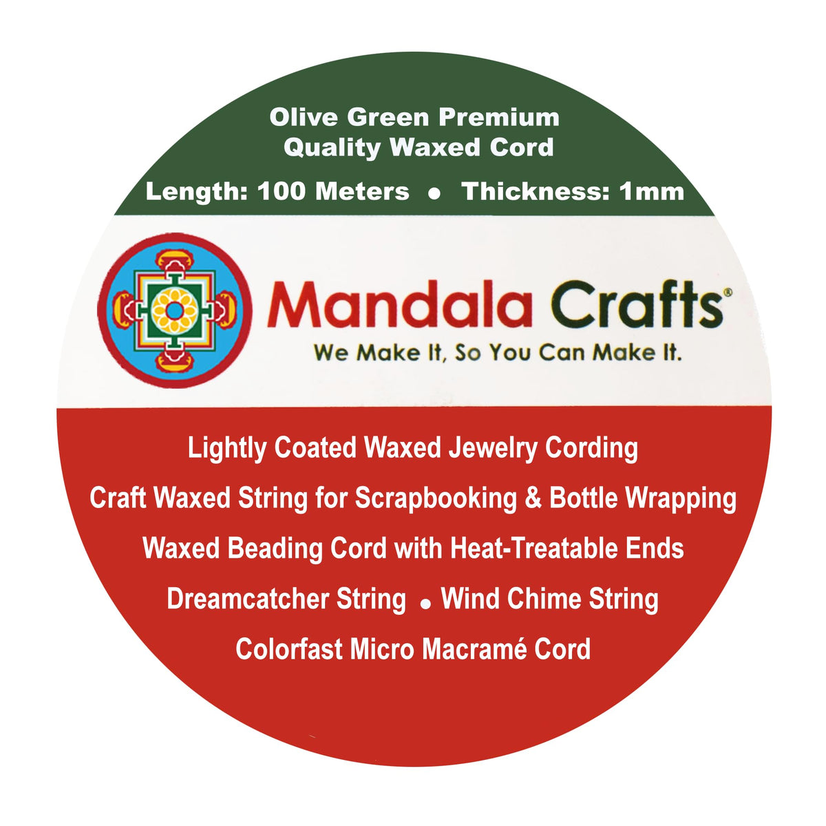 Mandala Crafts 1mm Dark Olive Green Cotton Waxed Cord for Jewelry Making, 109 Yards – Waxed Cotton String for Decorative Knotting and Accessory Assembly