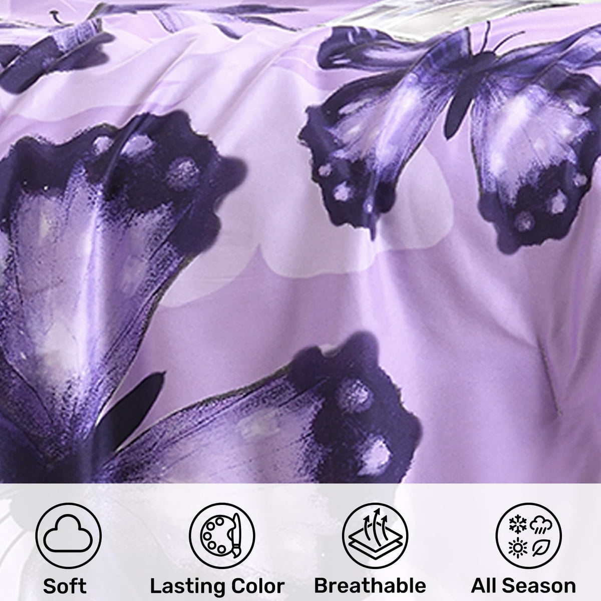 ARTALL Bed in A Bag Twin Size 5 Pieces, Purple Big Butterfly Bedding Comforter Set All Season Bed Set with Comforter, Pillow Sham, Flat Sheet, Fitted Sheet, Pillowcase
