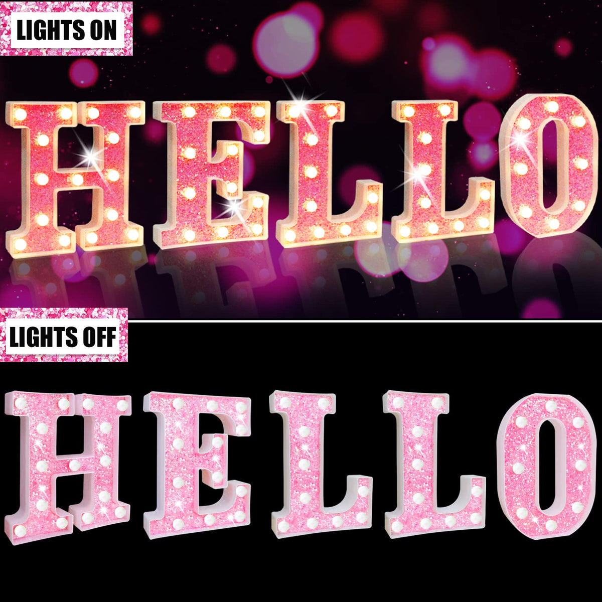 Pink Light Up Letters, Glitter Alphabet Letter Sign LED Marquee Letter Lights Battery Powered for Night Light Girls Bedroom Birthday Party Wedding Home Christmas Decorations Gift for Her-Pink I