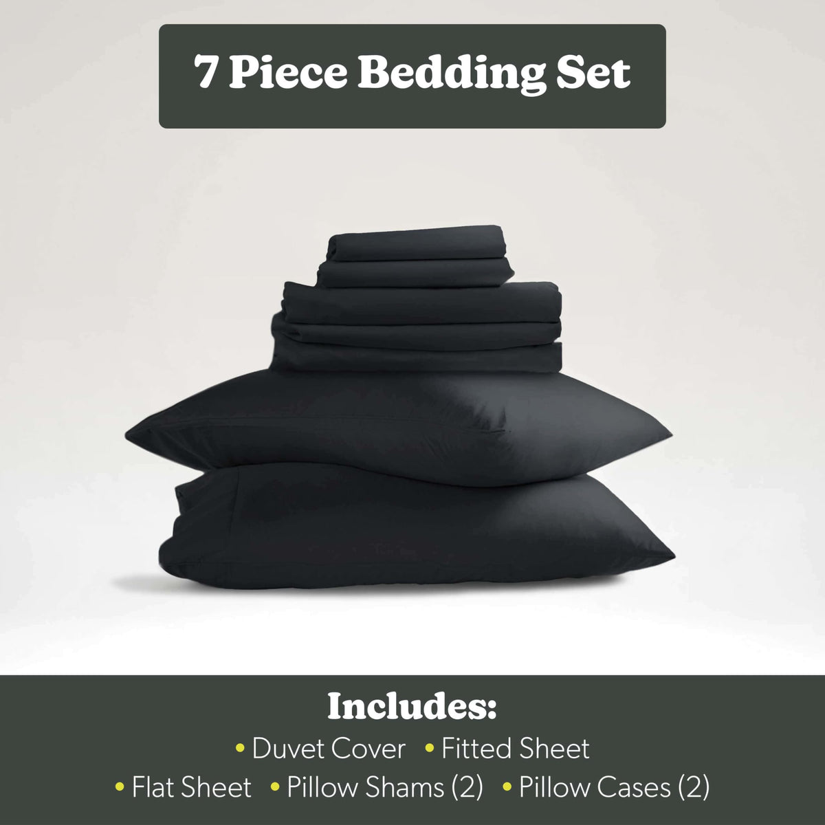 Hearth & Harbor Queen Size Duvet Cover & Bed Sheet Set Black, 7 Piece Soft Double Brushed Bedding Set, Includes Duvet Cover, Flat Sheet, Fitted Sheet, Pillowcases and Pillow Shams