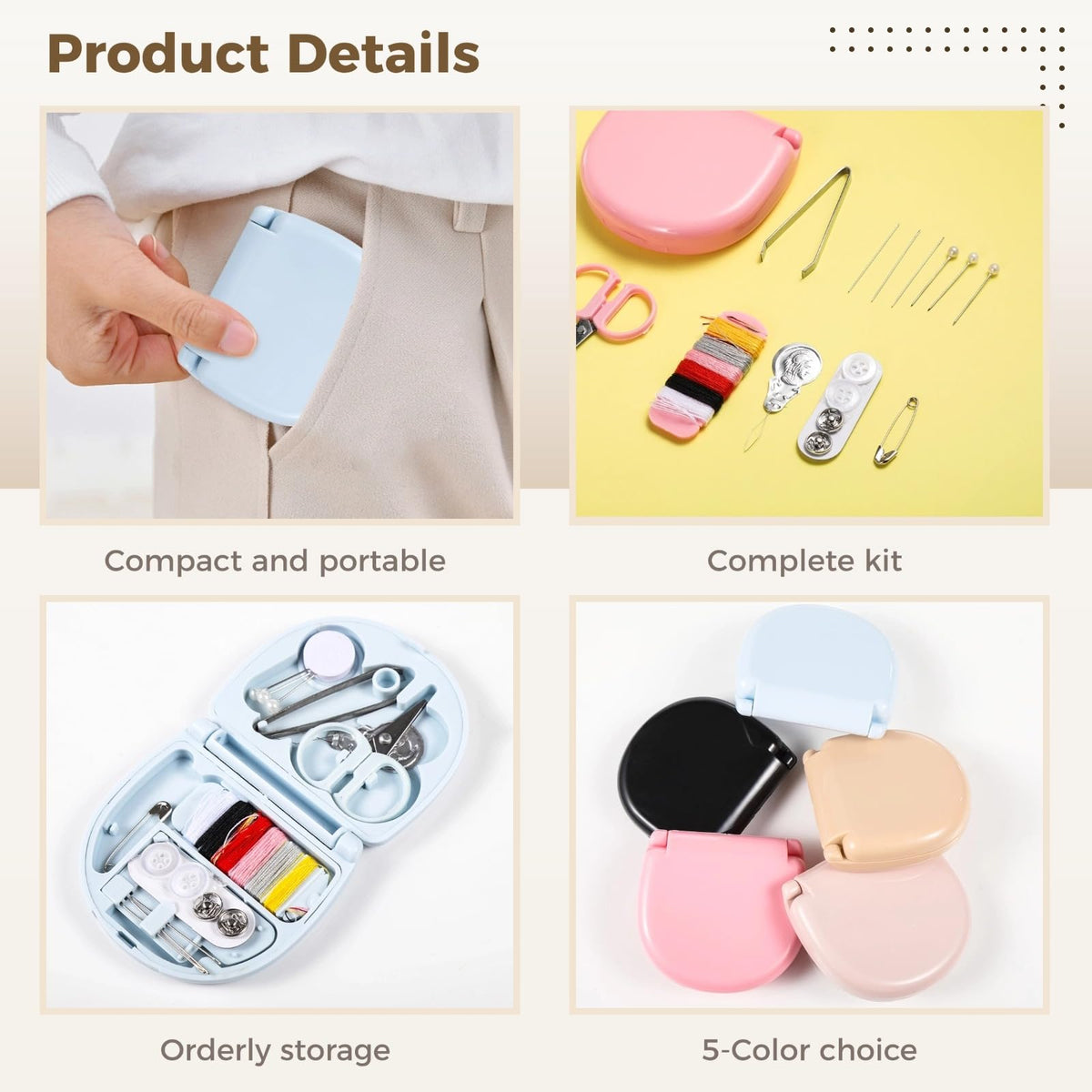 50 PCS Mini Travel Sewing Kits - Basic Portable Emergency Sewing Repair Kit, Including Threads Scissors Hand Sewing Needles for Beginner Traveler Sewing Lovers