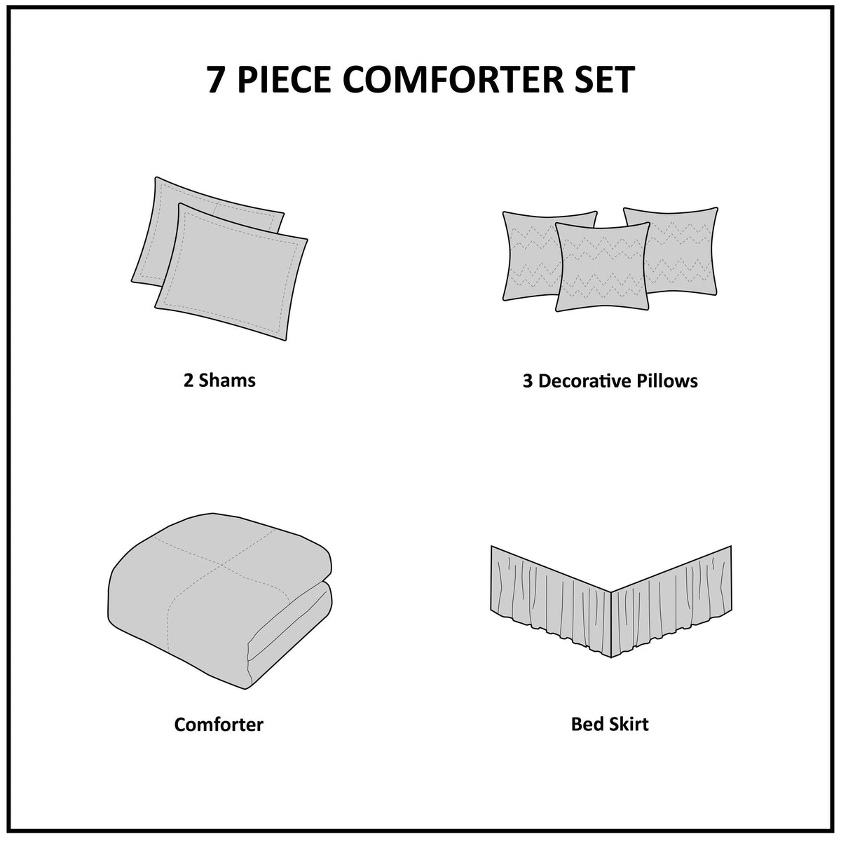 Madison Park Cozy Comforter Set Casual Blocks Design All Season, Matching Bed Skirt, Decorative Pillows, Queen(90"x90"), Dune Suede, Black Grey, 7 Piece