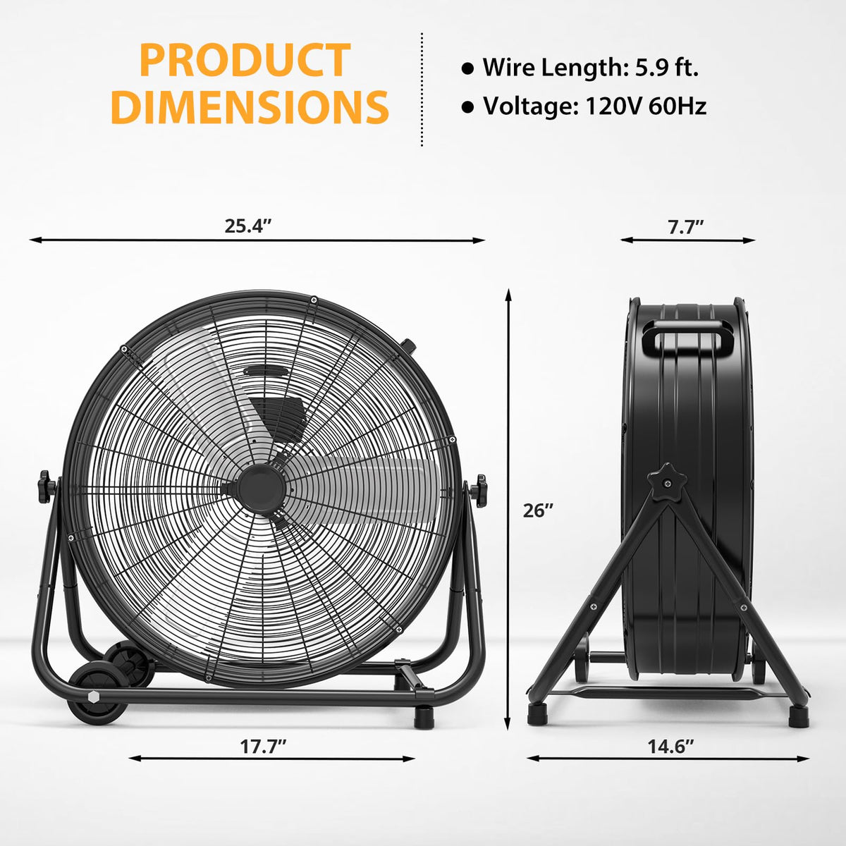 Towallmark 24 Inch High Velocity Industrial Drum Fan, 3 Speed Heavy Duty Metal Floor Fan, 360 Degree Tilt Barrel Fan for Warehouse, Workshops, Garage, Factory and Basement