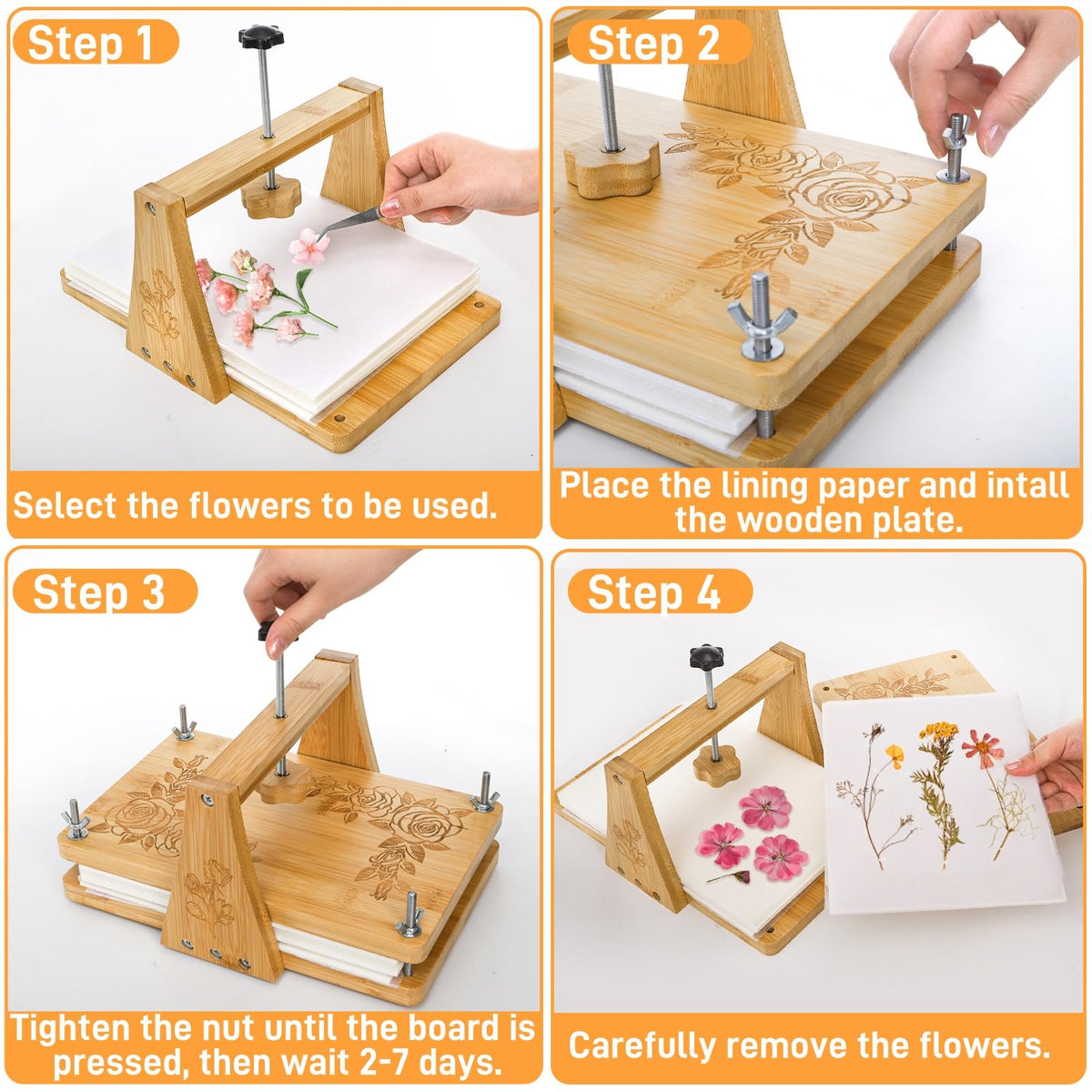 Pumtus Large Flower Press Kit, 6 Layers 11" x 7" Leaf Plant Preservation Kits, Even Pressure DIY Bamboo Floral Pressing Kit, Easy Pressed Arts and Craft Tool for Wedding Flower Preserve, DIY Lovers