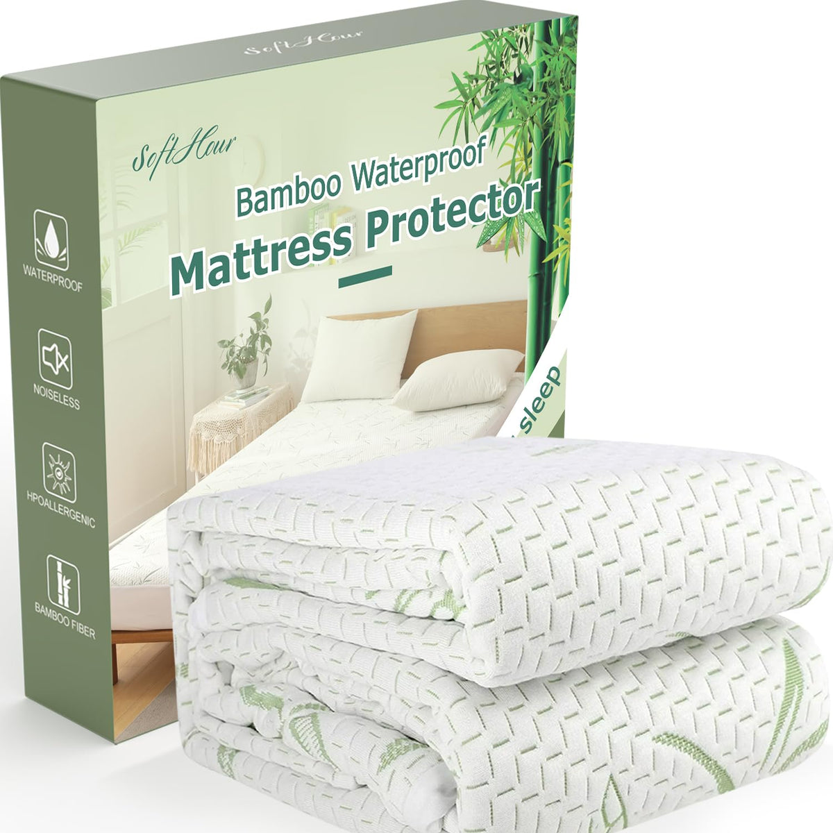 Queen Mattress Protector Waterproof Mattress Pad Washable Bamboo Rayon Mattress Cover Breathable Noiseless Bed Protector 5" - 21'' Elastic Fitted Deep Pocket