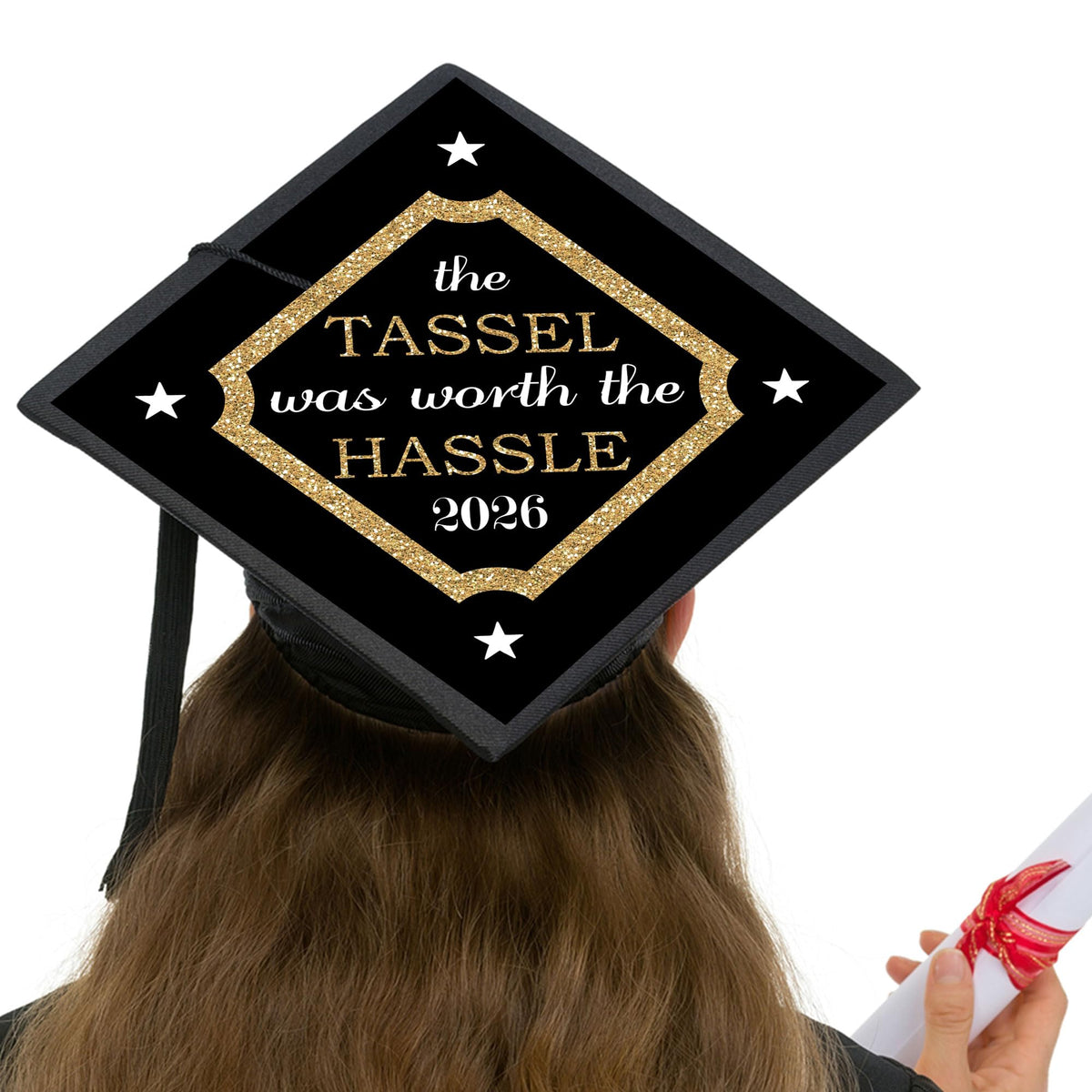 Big Dot of Happiness 2026 Graduation Cap Decorations - Premium Gold Cap Cover Kit, Custom Grad Display, DIY Graduation Cap Topper, Class of 2026 Celebration Set