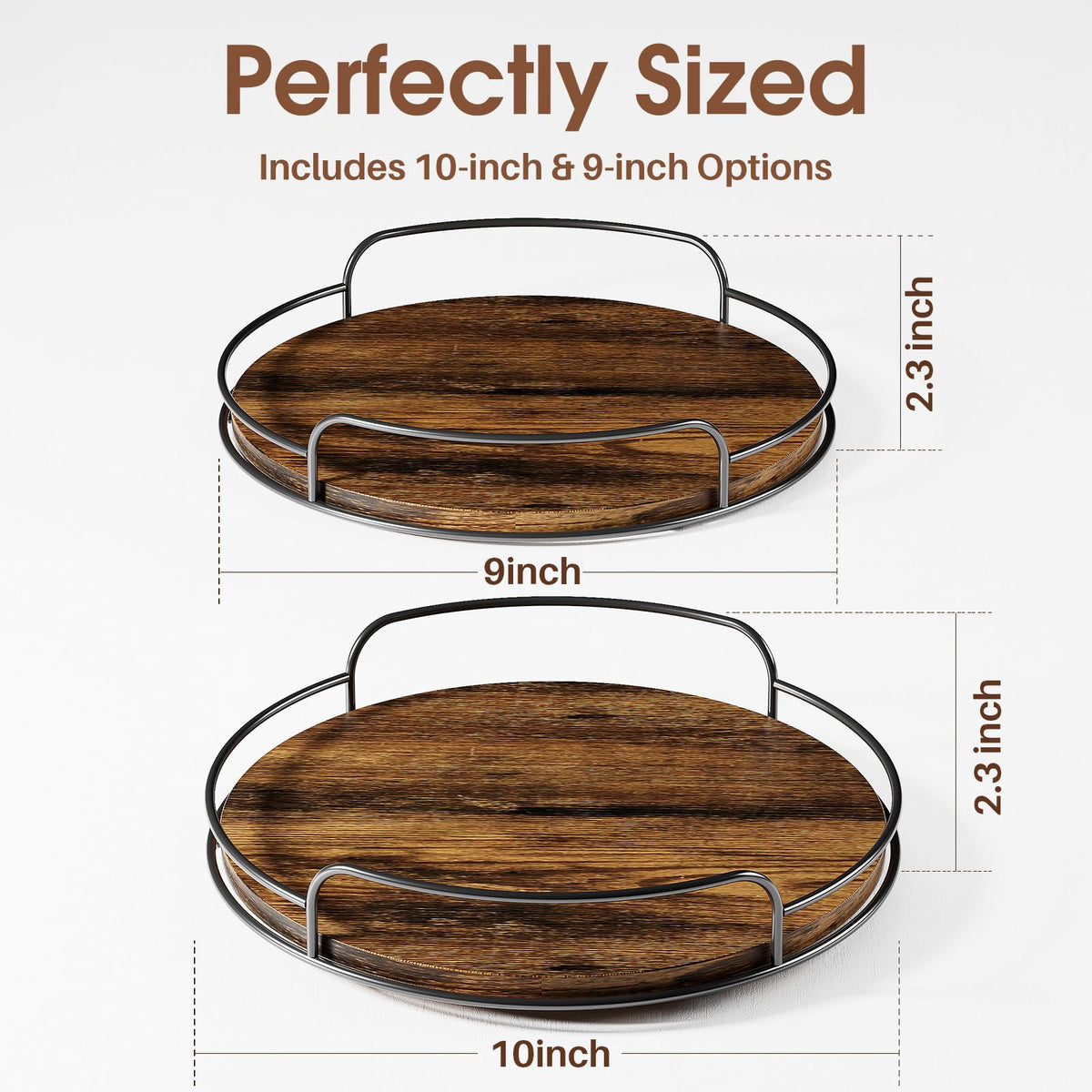 LAMU 2 Pack 9'' 10'' Lazy Susan Turntable Organizer for Table Top Cabinet, Wooden Lazy Susan for Kitchen, Pantry, Countertop, Bathroom Vanity, Spice Organization, Wood Decor