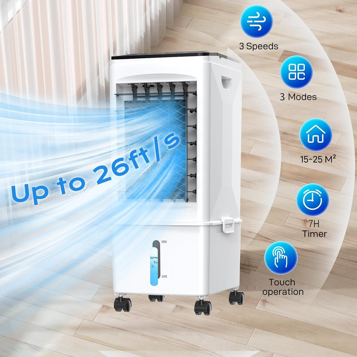 Portable Air Conditioners, [9.5L large Water Tank], 3-in-1 Evaporative Air Cooler for Room, Fast Cooling Portable AC Unit w/7H Timer/Remote, 3 Speeds, Quiet Swamp Cooler for Bedroom Office