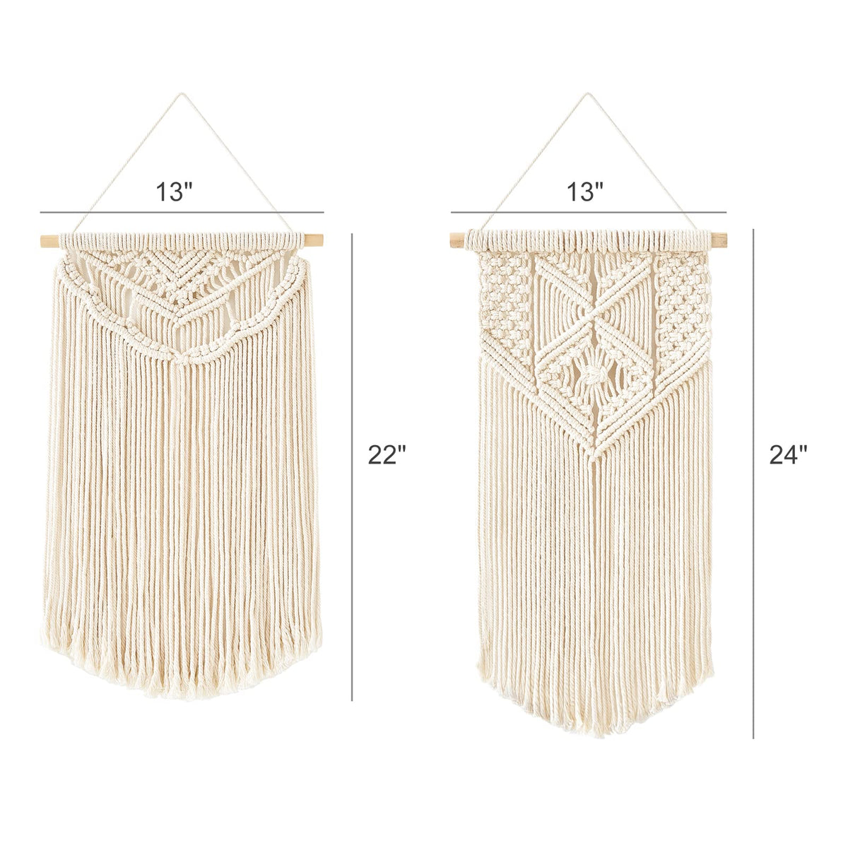 Mkono 2 Pcs Macrame Wall Hanging Boho Wall Art Decor Woven Chic Bohemian Room Decor for Bedroom Nursery Living Room Dorm Apartment, Medium Size 22" L x 13" W and 24" L x 13" W