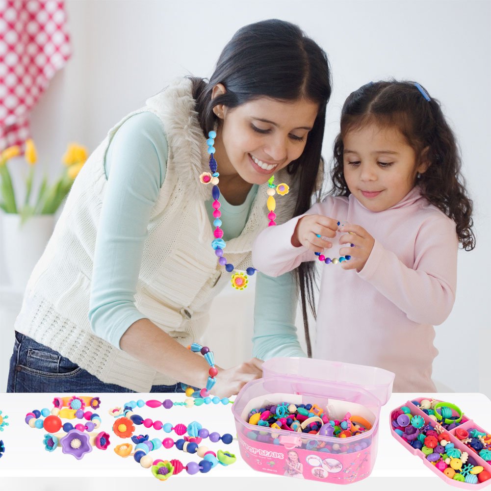 BIRANCO. Pop Beads, Jewelry Making Kit - Arts and Crafts for Girls 3-7 Years Old, Snap Beads Toys - Necklace, Bracelet, Ring Creative DIY Set - 520 pcs