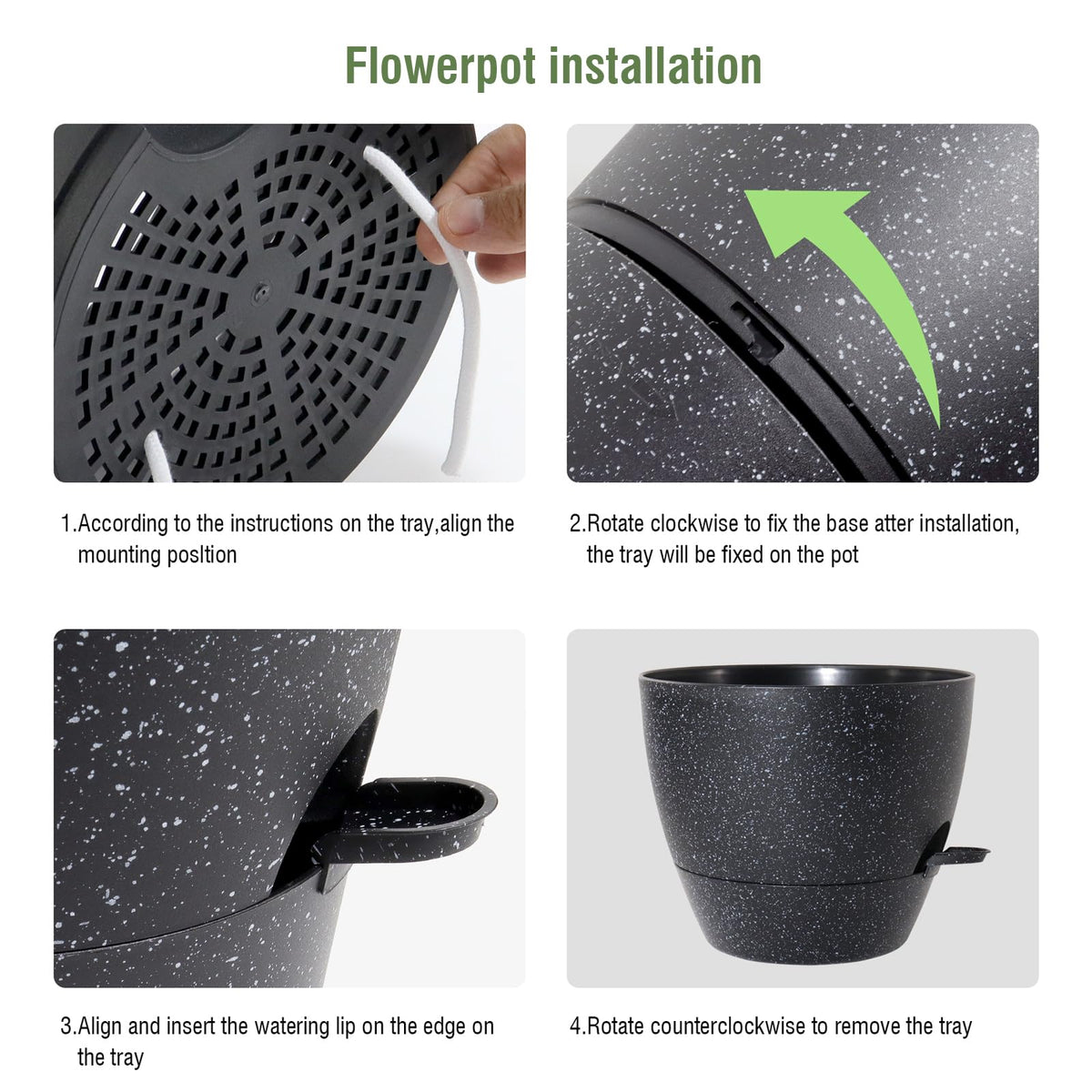 WSMKSZ 10 inch Self Watering Pots, Planter, Plant Pots with Mesh Drainage Holes for Indoor Outdoor House Plants and Garden, Pack of 2 Plastic Flower Pots with Deep Reservoir, Speckled Black