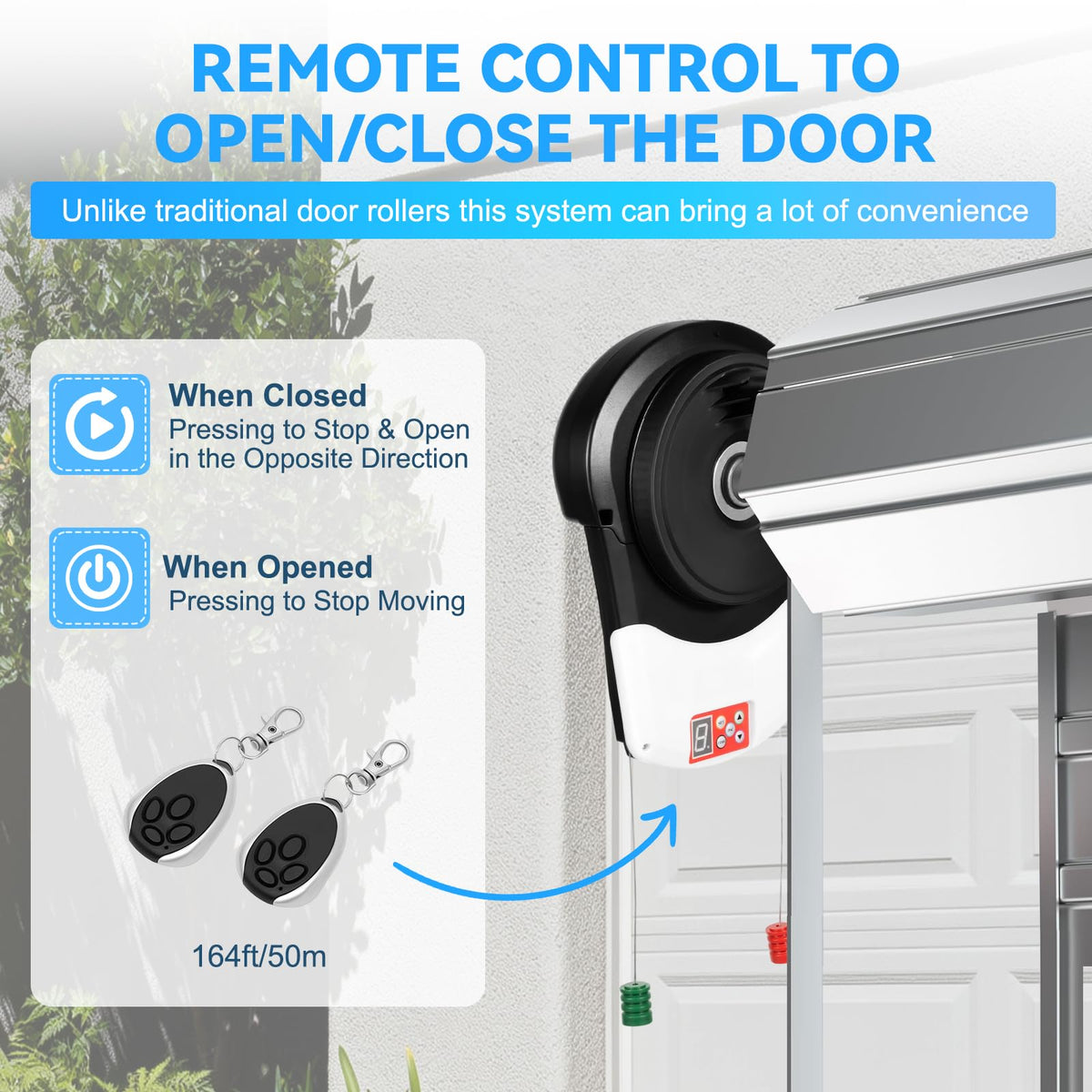 Automatic Roll Up Door Opener, Side Mount Garage Door Opener, 110V Commercial Garage Farm Warehouse Electric Roller Shutter Door Opener with 2 Remotes 800N Quiet Roll Up Doors