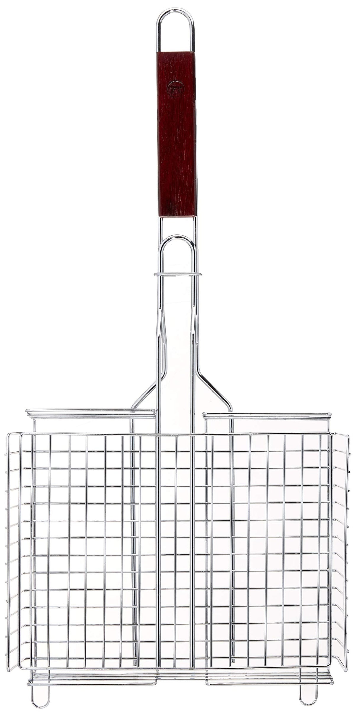 Outset Rosewood Handle Grill Basket, Fish and Vegetable Grill Basket, Chrome