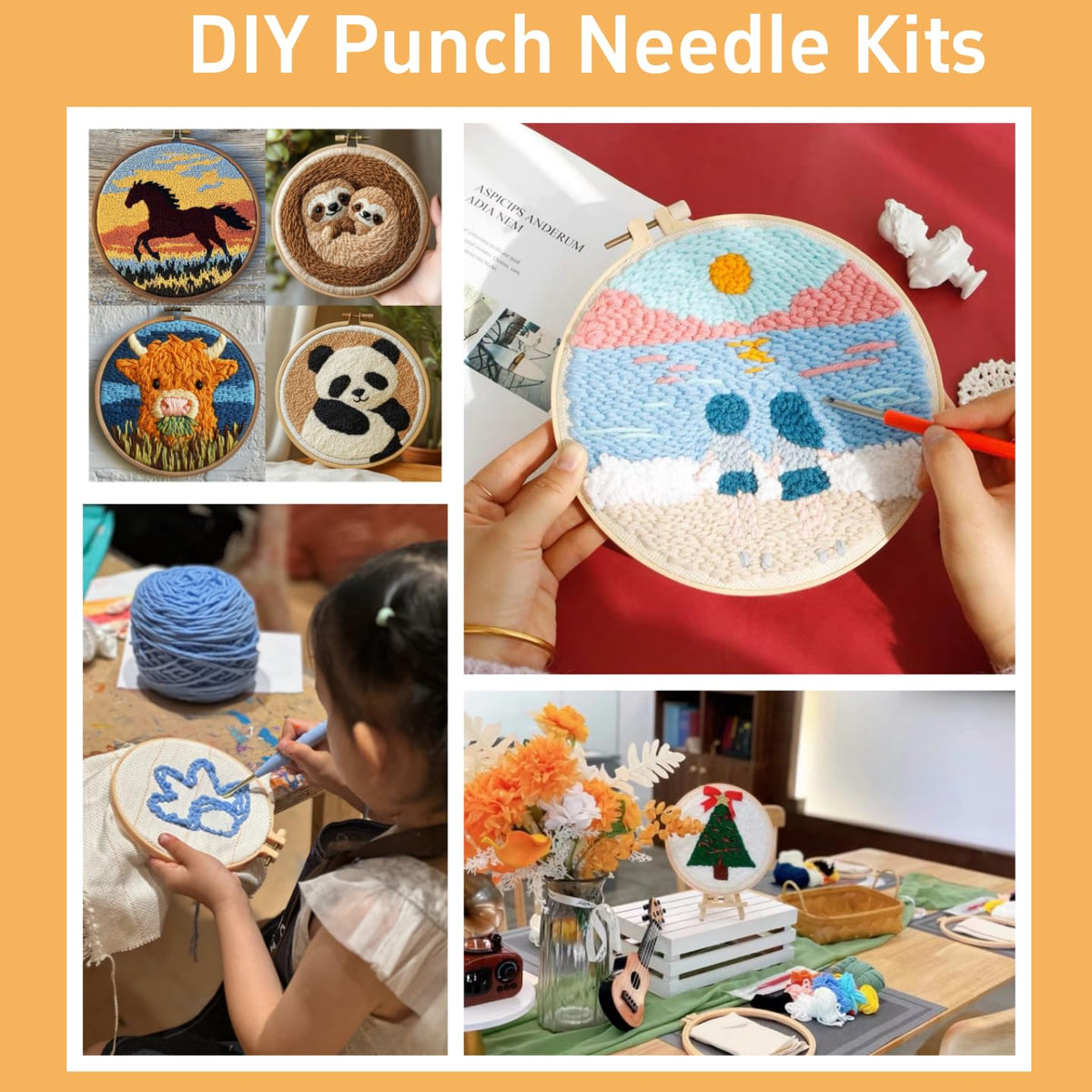 DIY Punch Needle Kits Mandala Flower Easy for Beginners Punch Needle Embroidery Set with Hoop Stamped Pattern for Craft Lovers and Home Decor-14