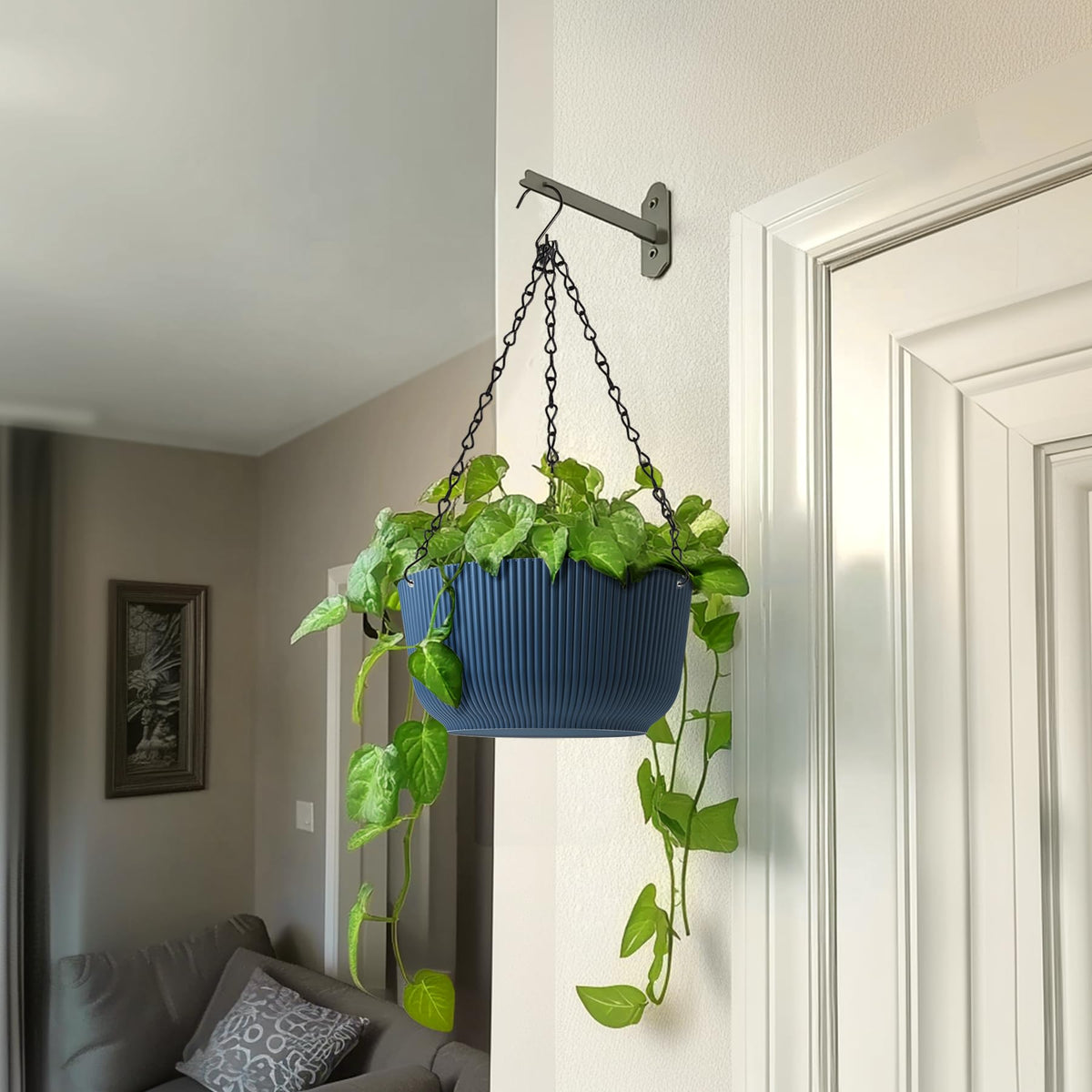 T4U 10 Inch Hanging Planters for Indoor Outdoor Plants, Hanging Baskets for Plants Pack of 2, Self Watering Hanging Pots with Drainage Hole for Garden Home Decor, Blue