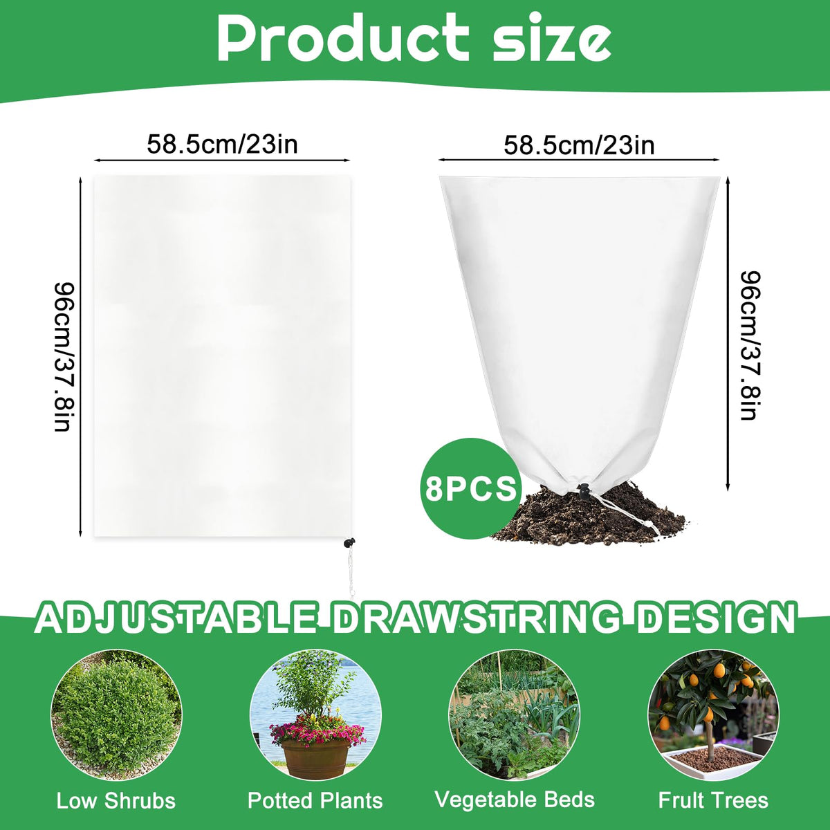 8 Pcs Winter Plant Covers Freeze Protection, 39.4x23.6 Inch Horizontal Shrub Tree Plant Protection Bags with Drawstring Plant Protector Shrub Frost Blanket for Winter Outdoor Garden Potted Plants