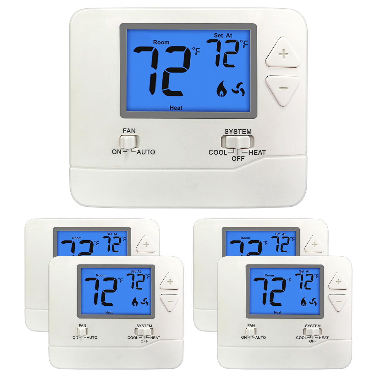 ELECTECK 5 Pack Non-Programmable Digital Thermostat for Home, up to 1 Heat/1 Cool with 4.5 sq. inch Display, Compatible with Single Stage Electrical and Gas/Oil System, White