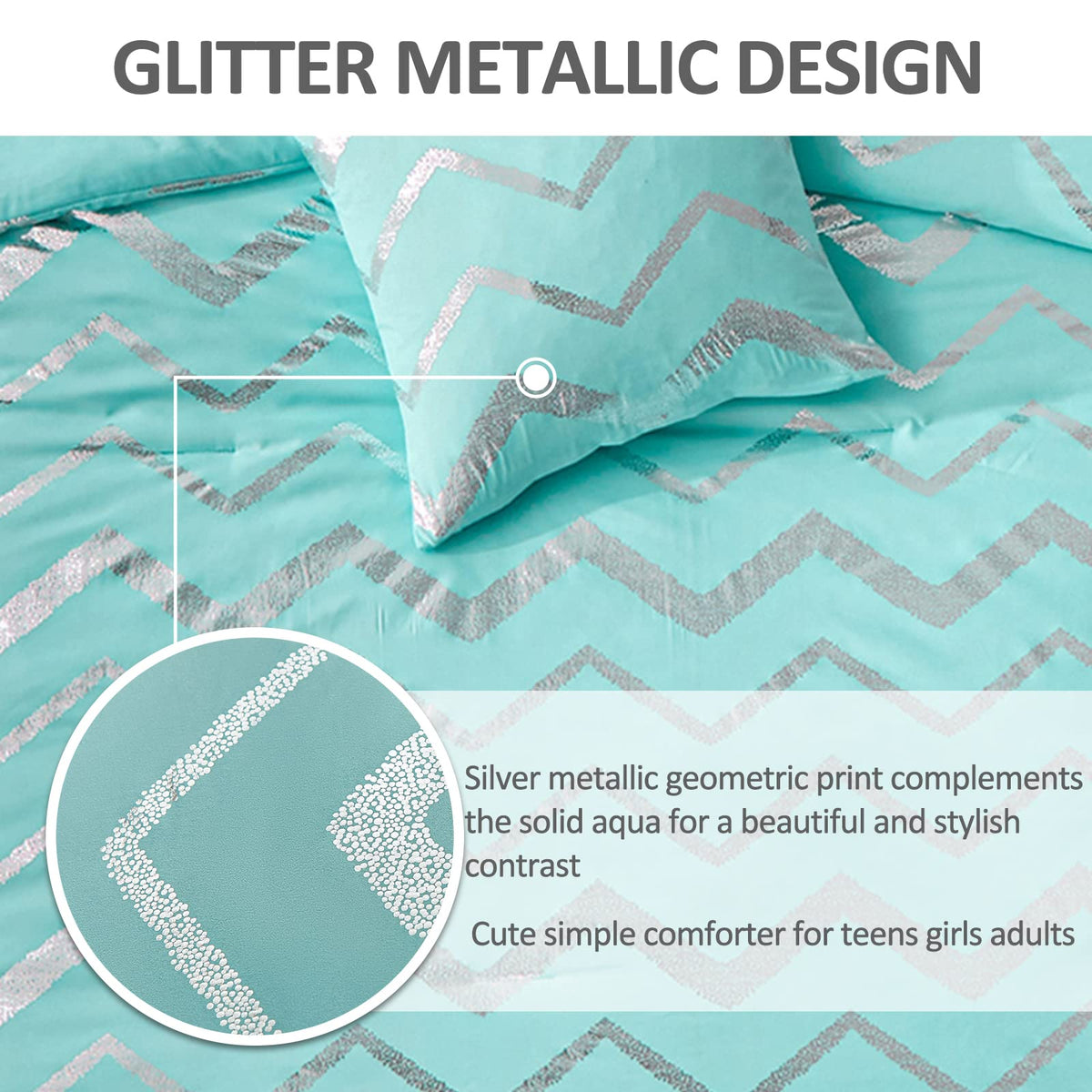 Menghomeus Aqua Comforter Set Twin XL Size Teal and Silver Bed Comforter 3 Piece Lightweight Microfiber Bedding for Teen Girls Boys (2 Pillow Cases + 1 Decorative Pillow Sham)