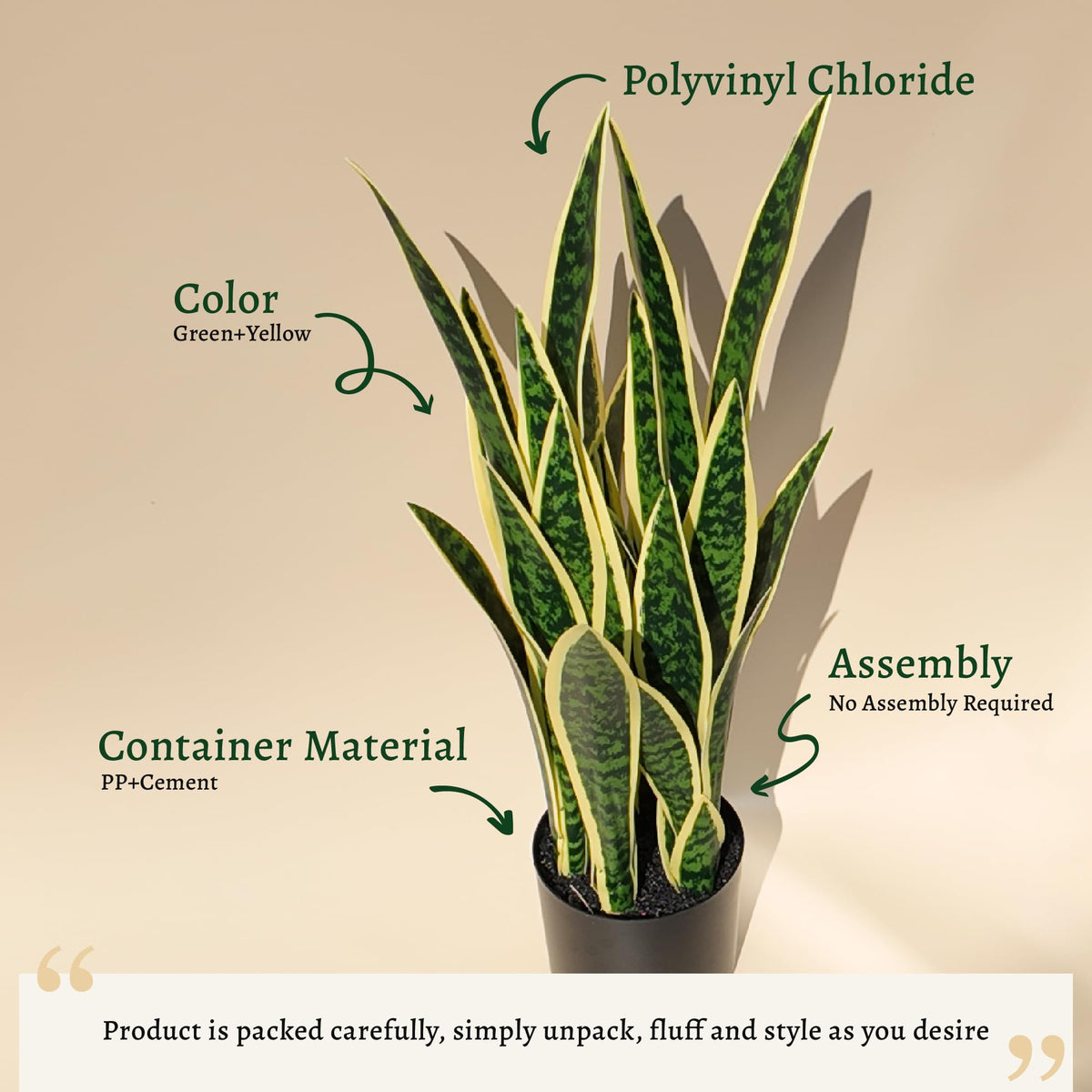 KOL 3ft Artificial Snake Plant, Fake Sansevieria Potted Floor Plants, Lifelike Faux Leaves, Indoor Home Office Room Decoration, Mother-in-Law Tongue, 35in, Yellow