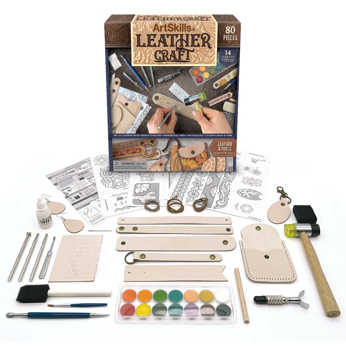 ArtSkills Leather Working Kit, Leather Tooling Kit with Tools, Stamps, Arts and Crafts Adult Project Kits, 80 pc
