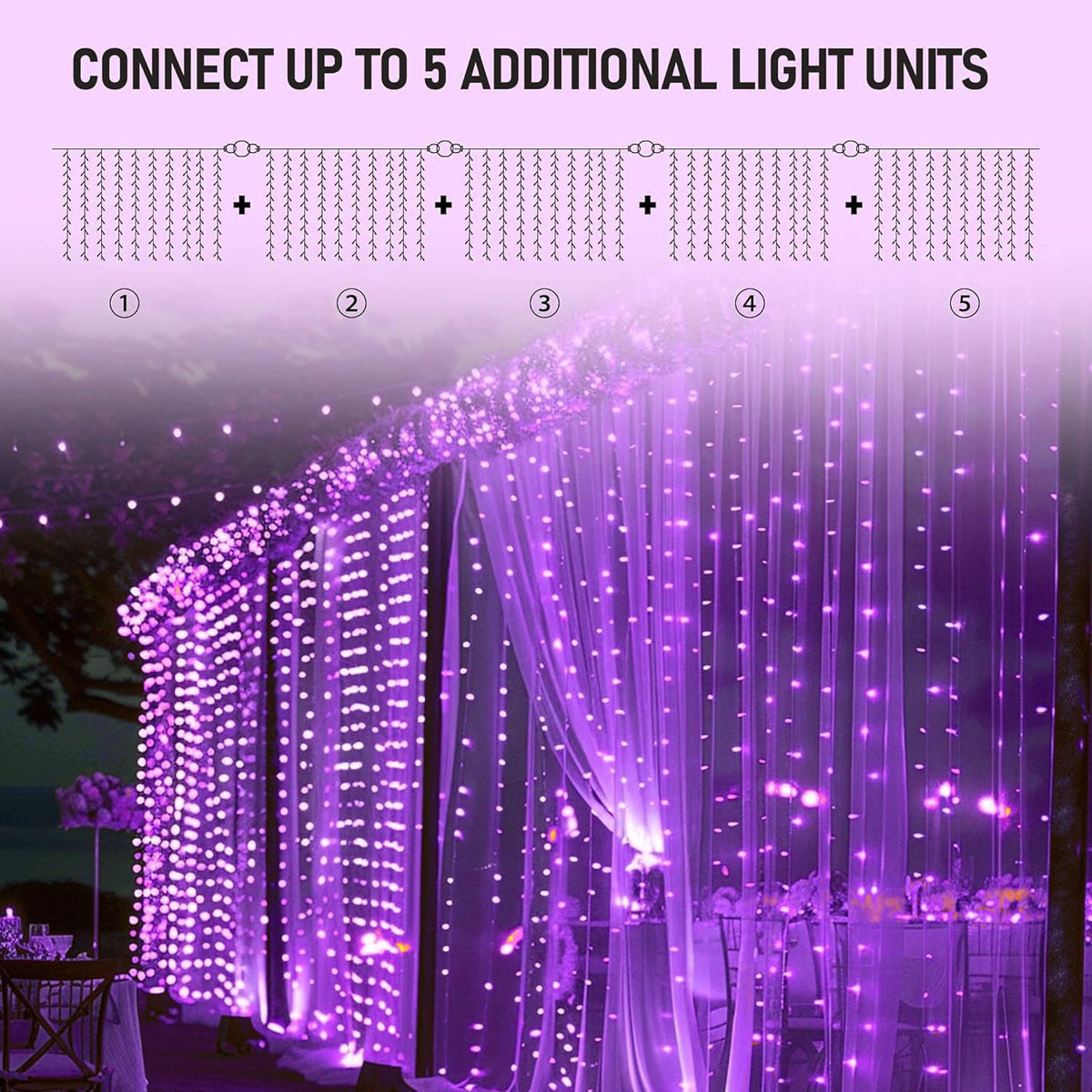 Dazzle Bright 300 LED Christmas Curtain String Lights, Halloween Fairy Lights for Bedroom with 8 Lighting Modes, Waterproof Window Light Party Wedding Garden Wall Decor, Purple