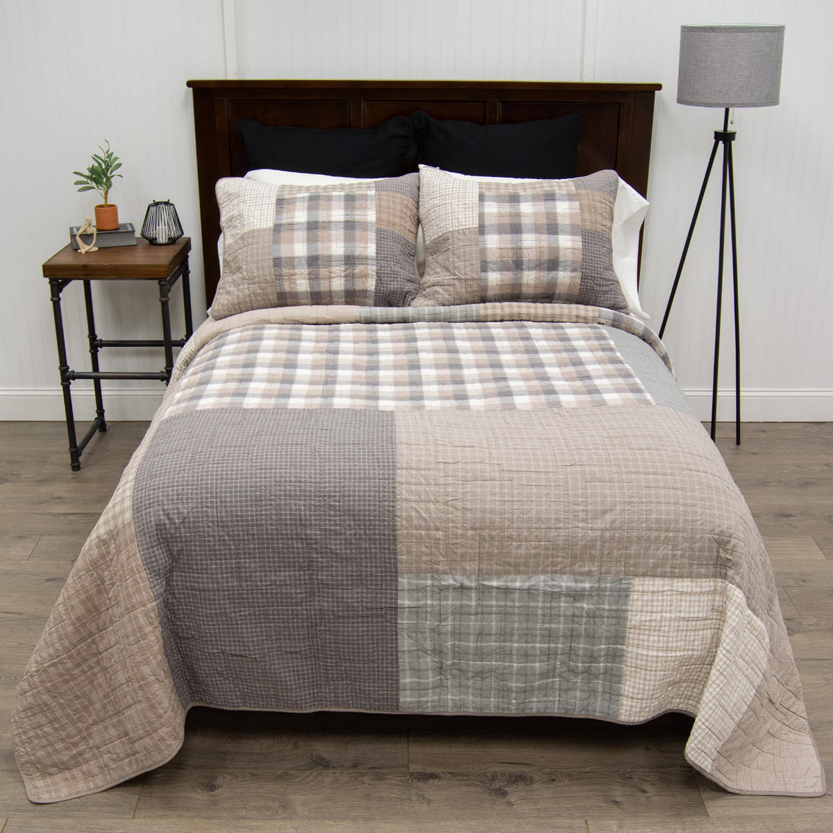 Donna Sharp Smoky Square Cotton King Quilt Set, 110 x 96
