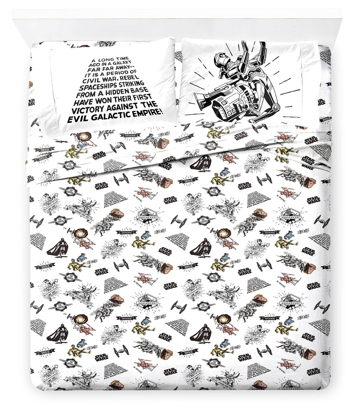 Jay Franco Kids Sheet Set with Fitted, Flat Sheets & Pillow Cover - Ultra-Soft Bedding with Pillowcase for Room Decor, White - Star Wars, 4 Piece Queen