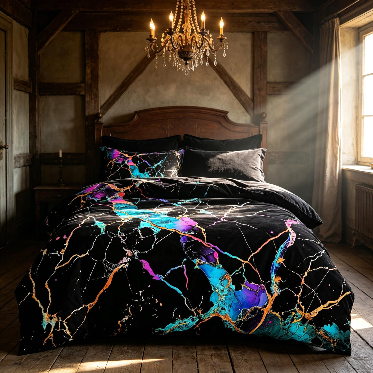 CCoutueChen Black Marble Comforter Set, Queen Size