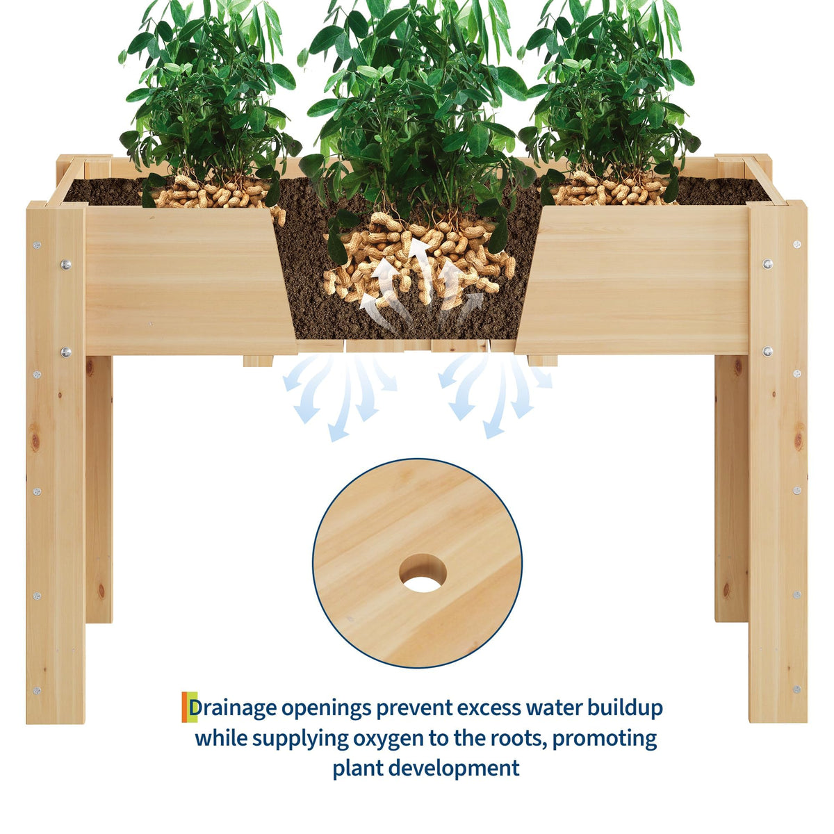 Takywep 47x30x22 in Raised Garden Bed, Elevated Wooden Planter Box with Legs and Hooks, Fabric Liner, Non-Toxic Fir Wood, Perfect for Vegetables, Herbs & Flowers, Outdoor Garden