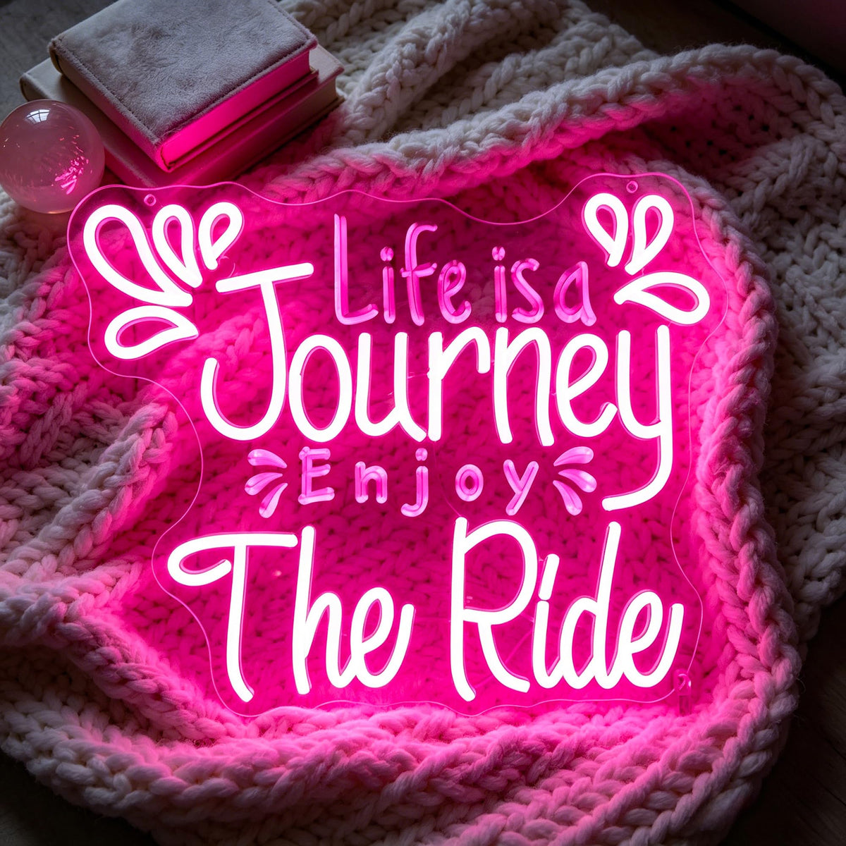 Whfobfe Pink Neon Sign Led Neon Lights Signs for Wall Decor USB Powered Led Signs for Room Decoration-Life is a Journey Enjoy The Ride