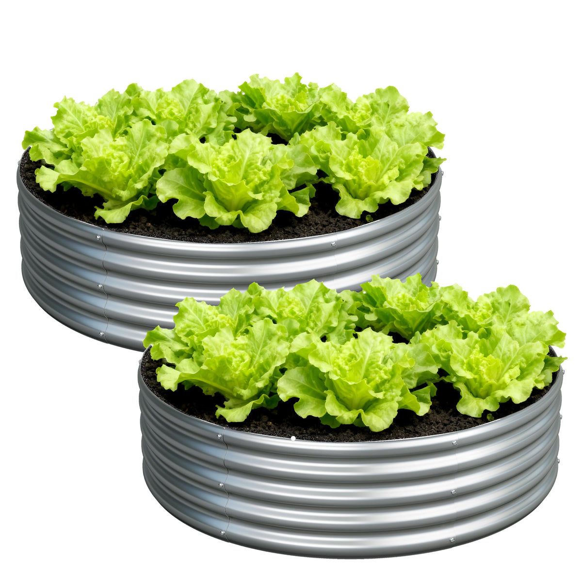Foxlang 4x4x1ft(2 Pack) Galvanized Round Raised Garden Bed,Outdoor Planter Box Metal Patio Kit Planting Bed for Vegetables Flowers Herb,Silver