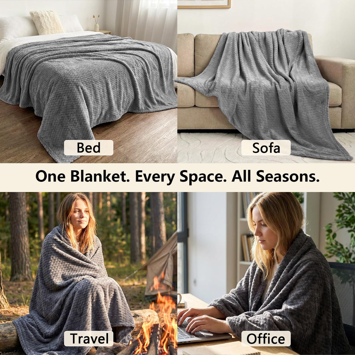Kingcason Stone Gray 50x60 Breathable Fleece Throw Blanket for AC Rooms