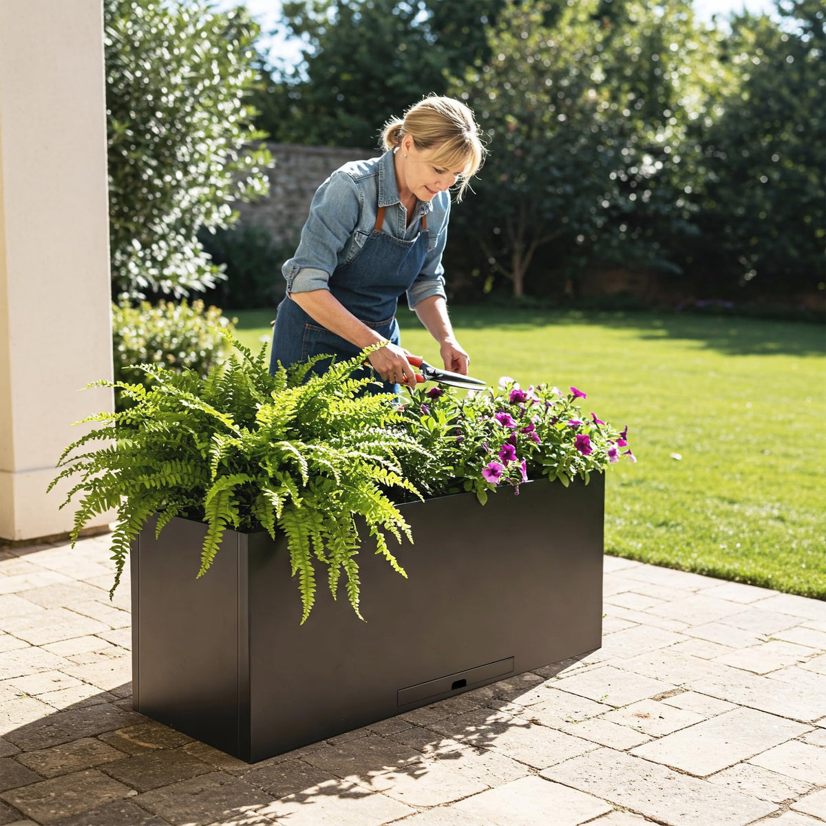 Greens Word Large Galvanized Steel Planter Box for Indoor/Outdoor Use – 36.2" L x15.7 W x12.2 H, Black Powder Coated Heavy-Duty Metal Flower Pot