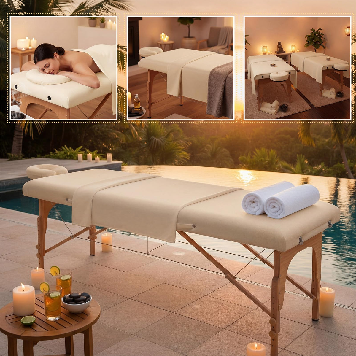 Oudain 4 Sets 3 Piece Soft Microfiber Massage Table Sheets Set Bulk Includes Massage Flat Sheet and Fitted Sheet and Face Rest Cover(Beige)