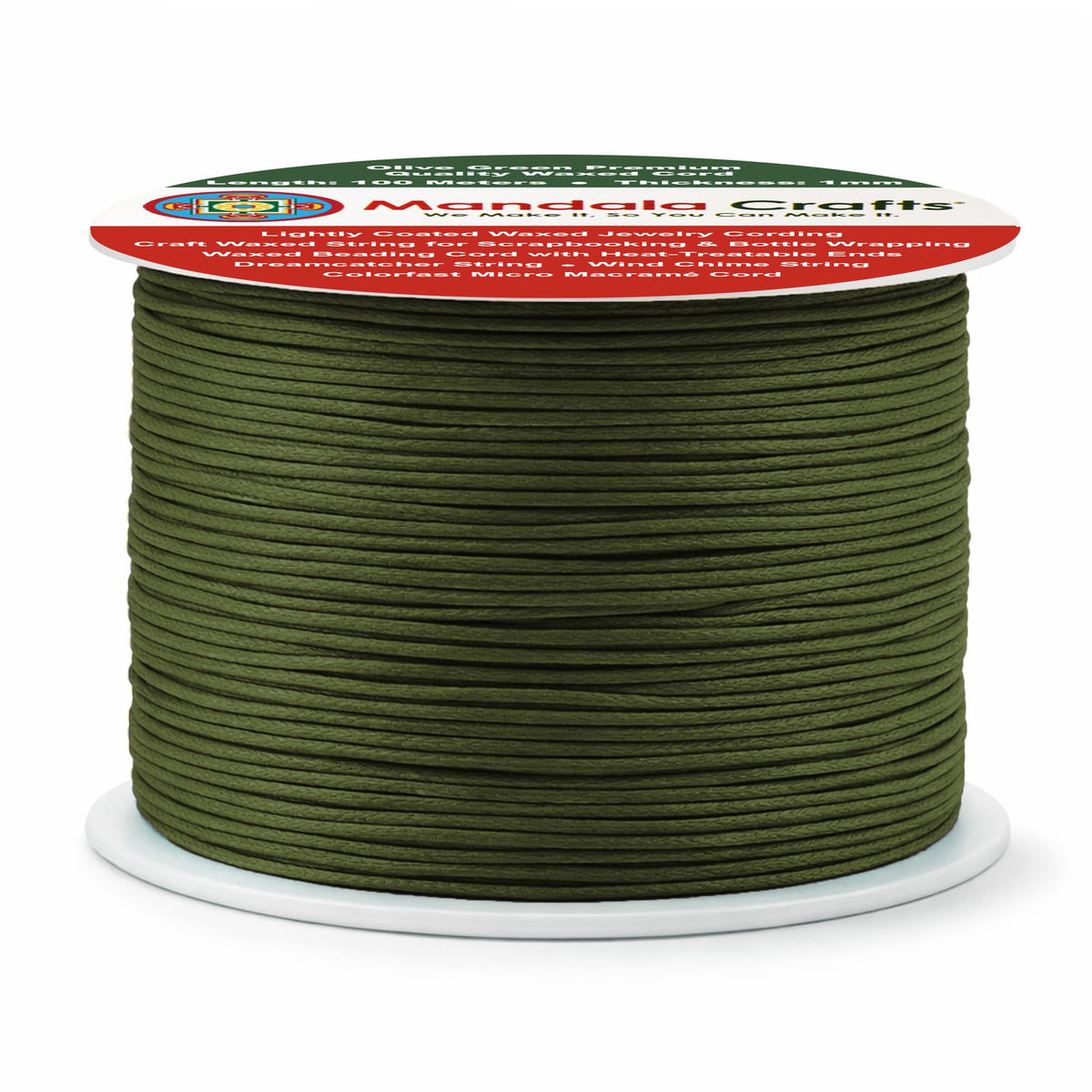 Mandala Crafts 1mm Dark Olive Green Cotton Waxed Cord for Jewelry Making, 109 Yards – Waxed Cotton String for Decorative Knotting and Accessory Assembly