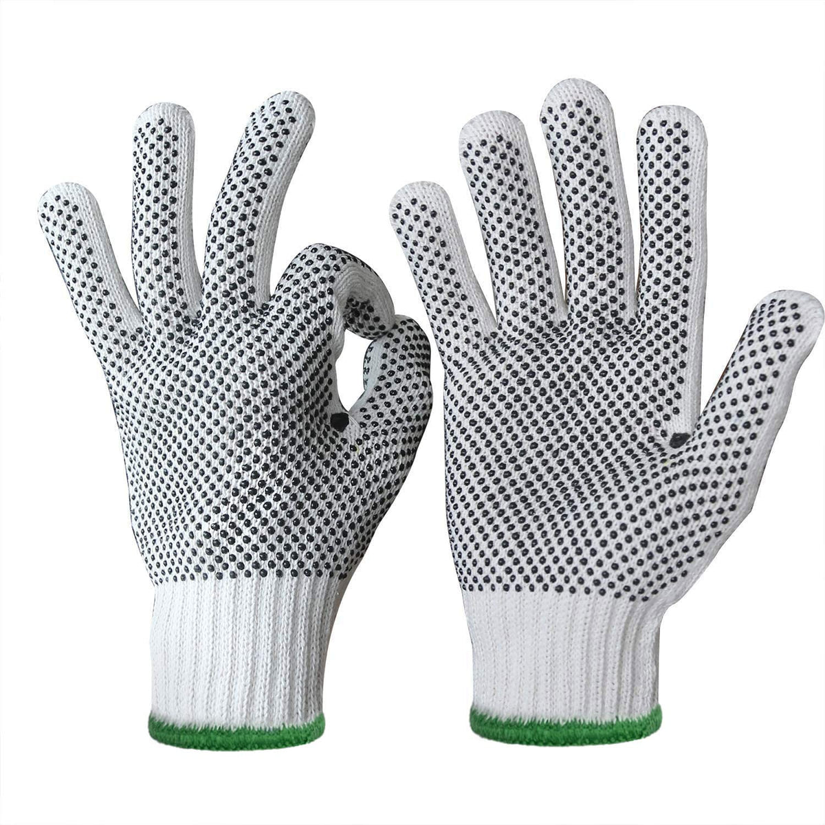 Evridwear Cotton Polyester String Knit Shell Safety Protection Work Gloves for Painter Mechanic Industrial Warehouse Gardening Construction Men & Women 12 Pairs, With Two Side dots, XL Size