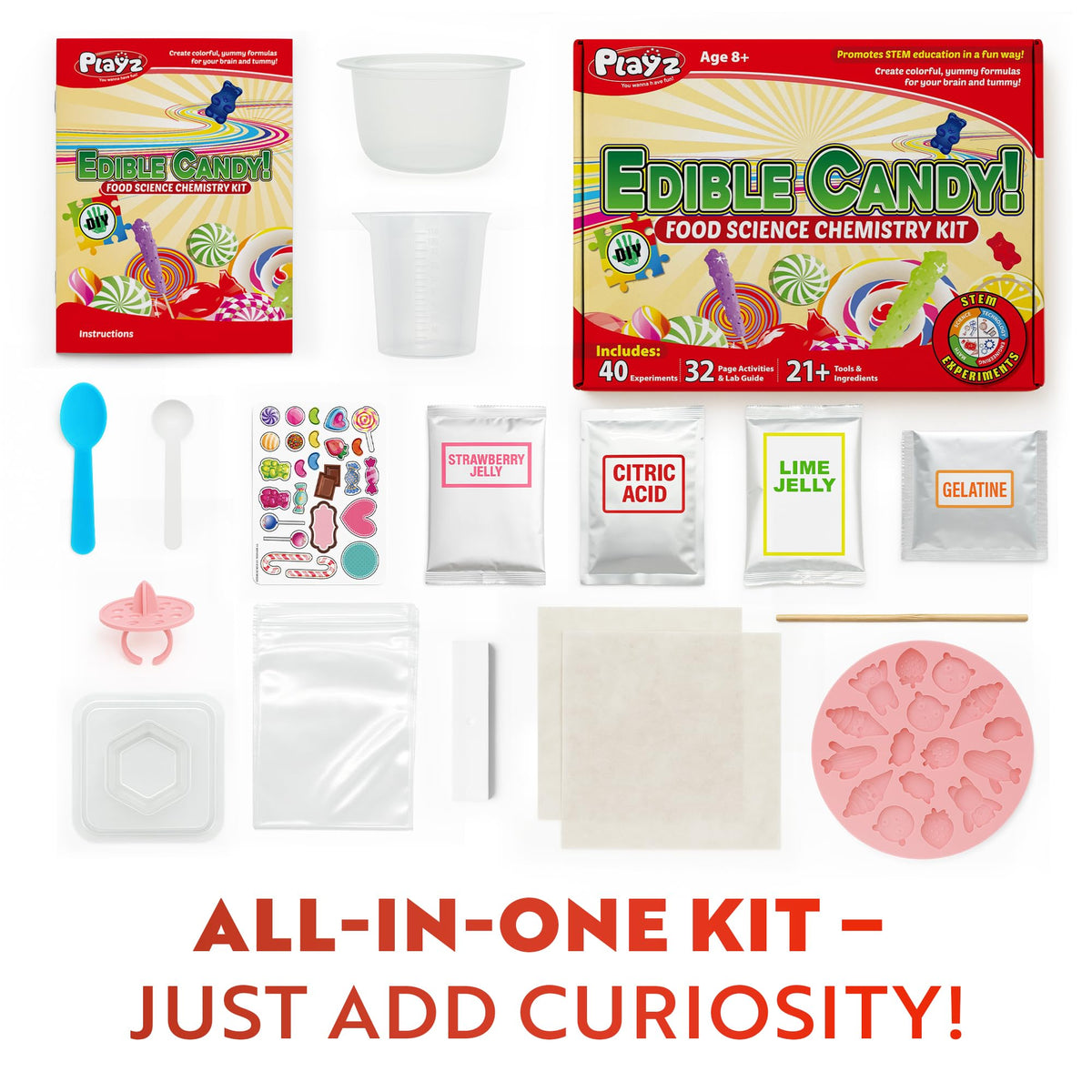 Playz Edible Candy Making Science Kit for Kids Ages 8-12 Years Old - Food Science Chemistry Kid Science Kit with 40 Experiments to Make Your Own Chocolates, Educational Science Kits for Boy & Girls