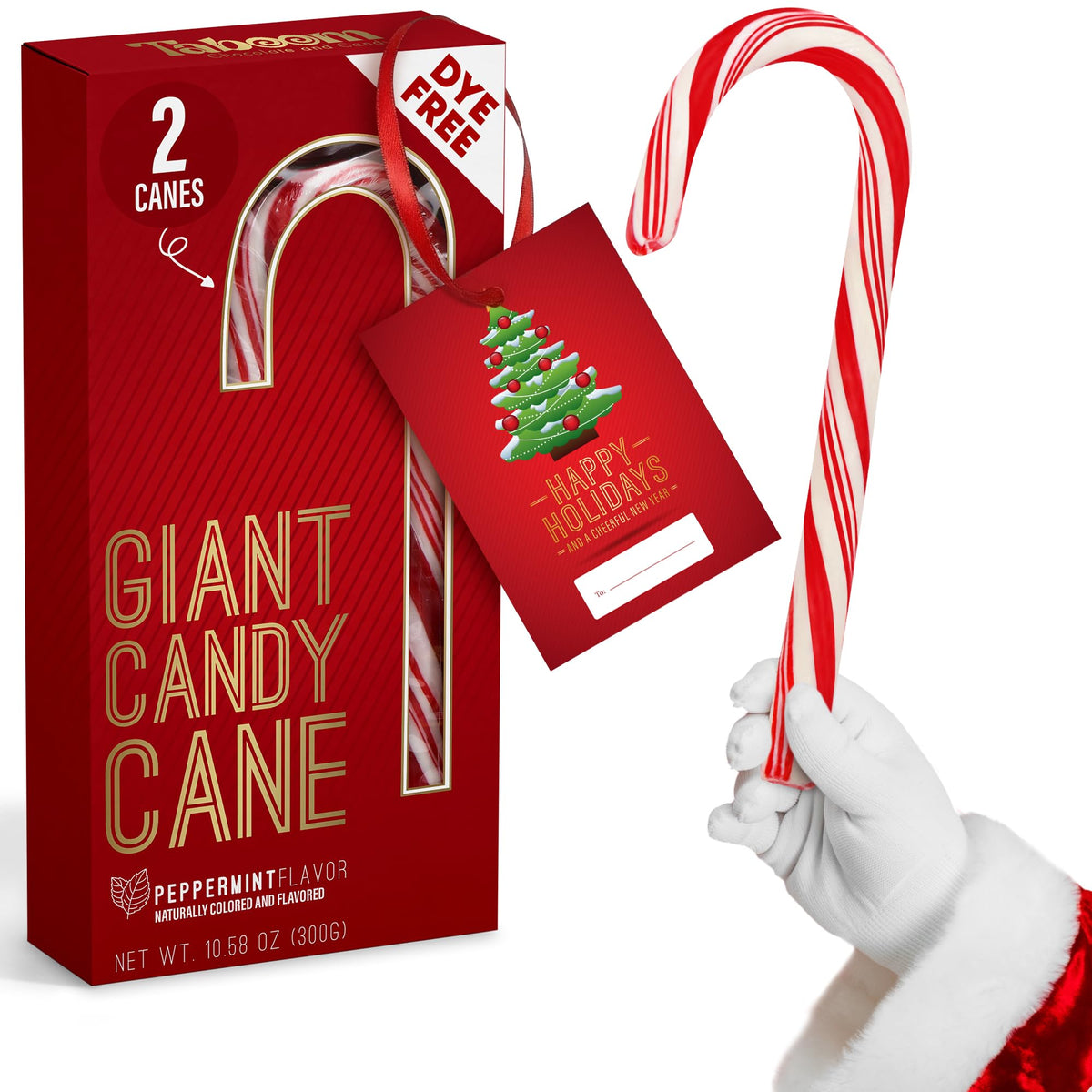 Giant Candy Cane Sticks 2 Pack Gift box - 10 Inch Individually Wrapped Dye-Free Christmas Candy Peppermint Flavor For Stocking Fillers, Holiday Party Favor, Gift Decorations