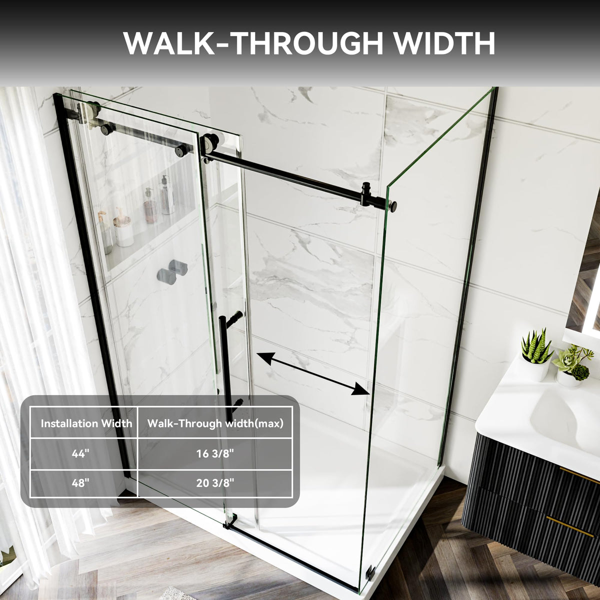 44-48" W x 32" D x 72" H Frameless Shower Enclosure, Sliding Corner Shower Door with 5/16" (8mm) SGCC Certified Clear Tempered Glass, Stainless Handle, Matte Black Finish (Shower Base Not Included)