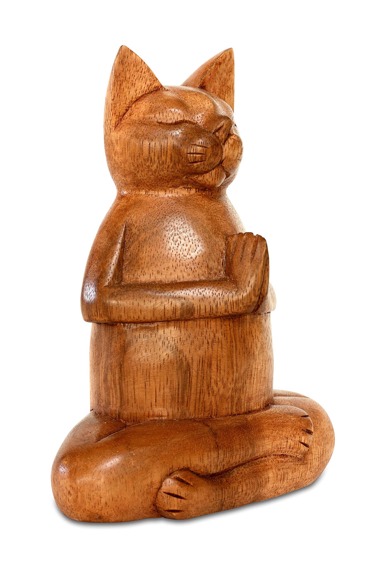G6 Collection 8" Wooden Hand Carved Siamese Cat Yoga Pose Statue Sculpture Handcrafted Art Decoration Home Decor Accent Decorative Kitty Kitten Figurine Gift Handmade (Fire Log Pose)