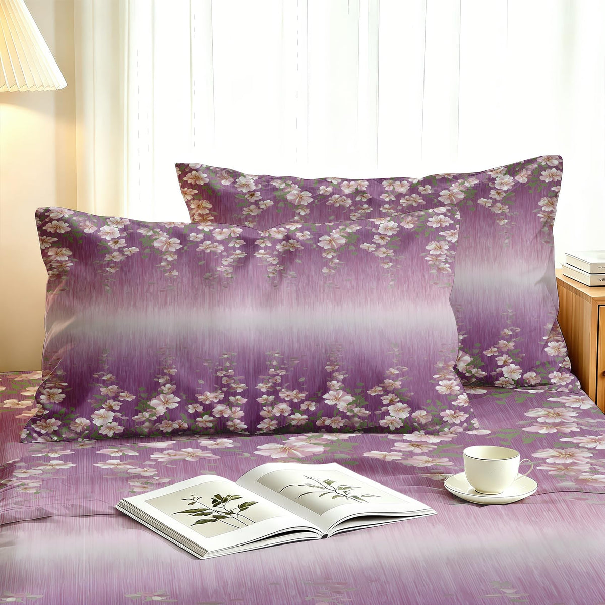 Girls Flower California King Sheet Set 4 Pcs Purple Gradient Bed Sheets