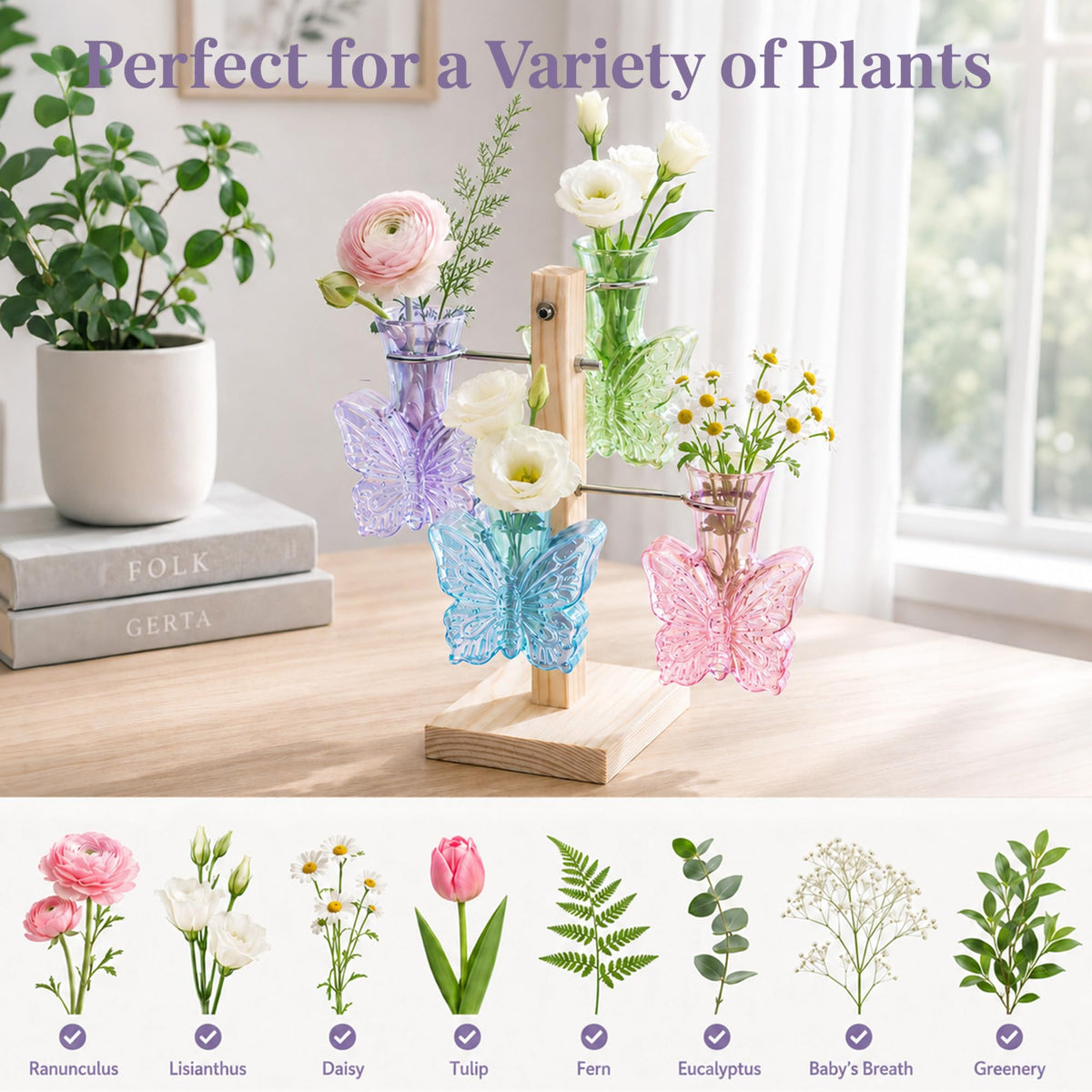 Nacome Plant Terrarium Propagation Stations: Colored Vase with Wooden Stand