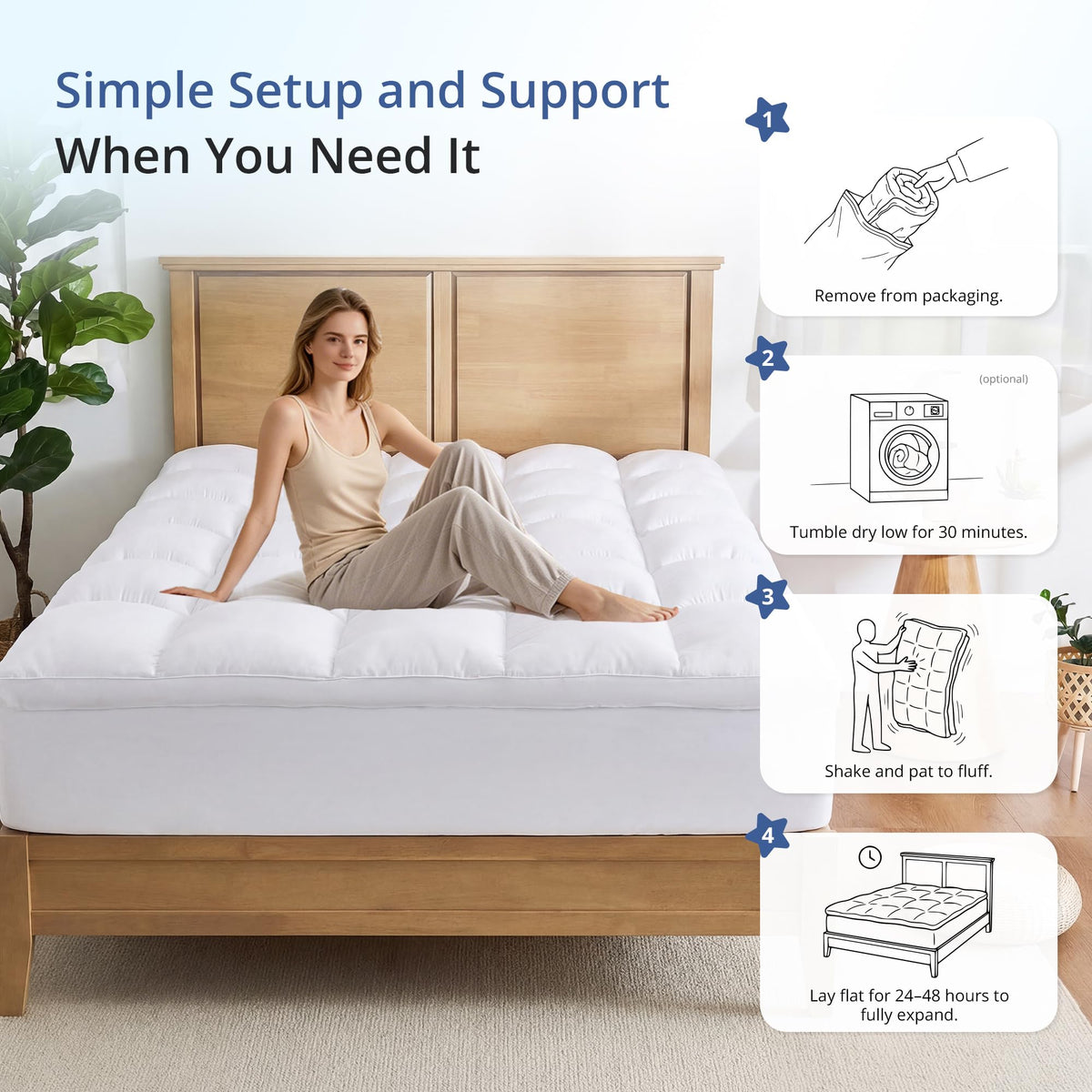 EGOHOME Queen Mattress Topper for Back Pain Relief, Comfort Pillow Top Mattress Pad Make Mattress Soften, Washable Mattress Pad with Deep Pockets up to 21 inch