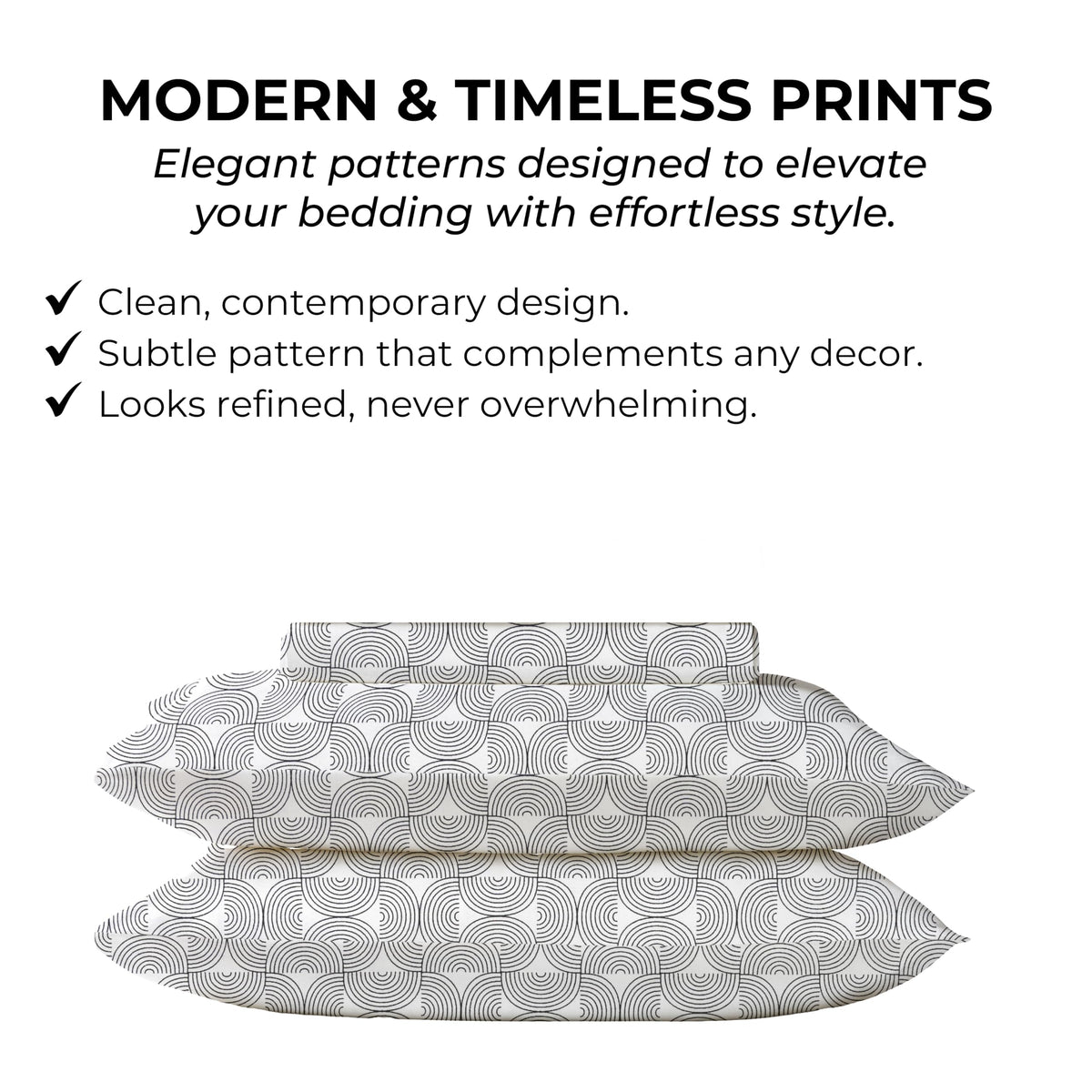 Mayil Manor Queen Size Fitted Sheet with 18" Deep Pockets, No Flat - Percale Weave Natural - Breathable 100% Cotton Printed Bedding, 1 Fitted Sheet + 2 Pillowcases - Semi Circle Print