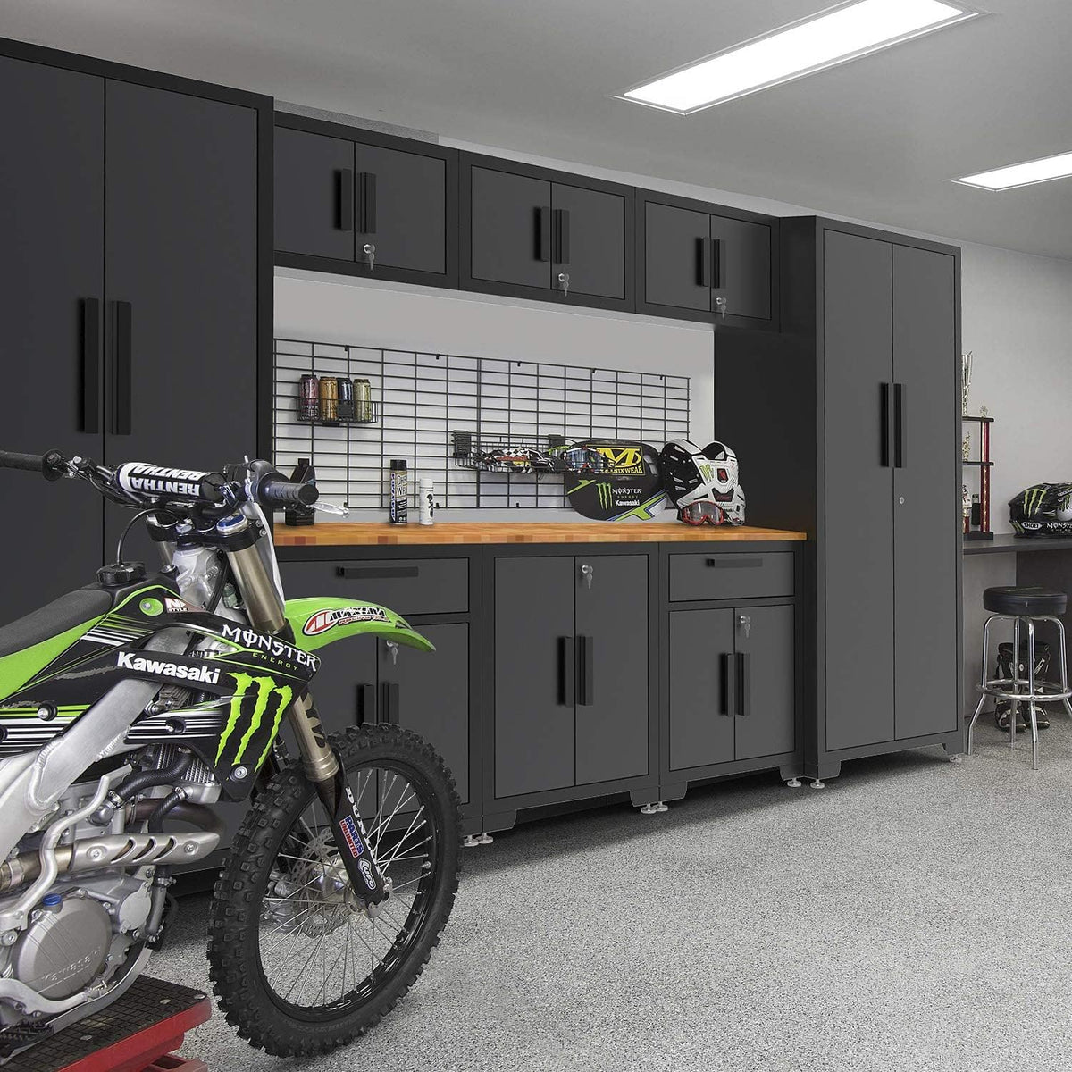 Torin Garage Cabinets Storage System, 9 Piece Included Steel Drawers Rolling Chest,Locked Storage Cabinet, Perfect for Organizing Garage and Tools, Black/Grey