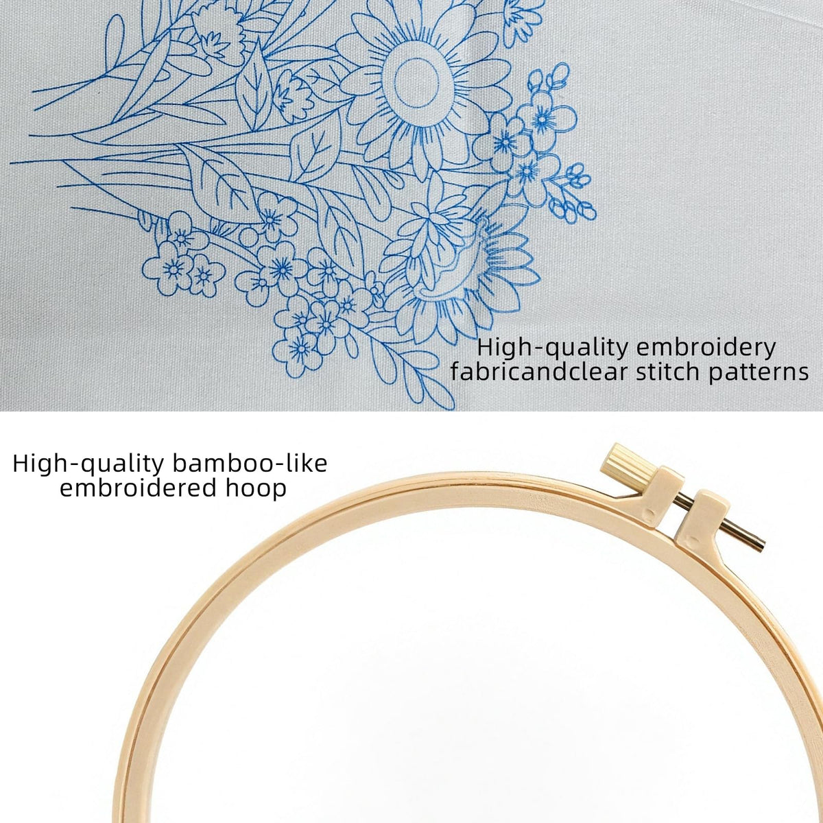 Herdiese 3PCS Embroidery Kit for Beginners with Floral Patterns – Cross Stitch Kits for Adults Including Hoop, Pre-Printed Fabrics, Threads, 9 Needles & Scissors – Easy Instructions